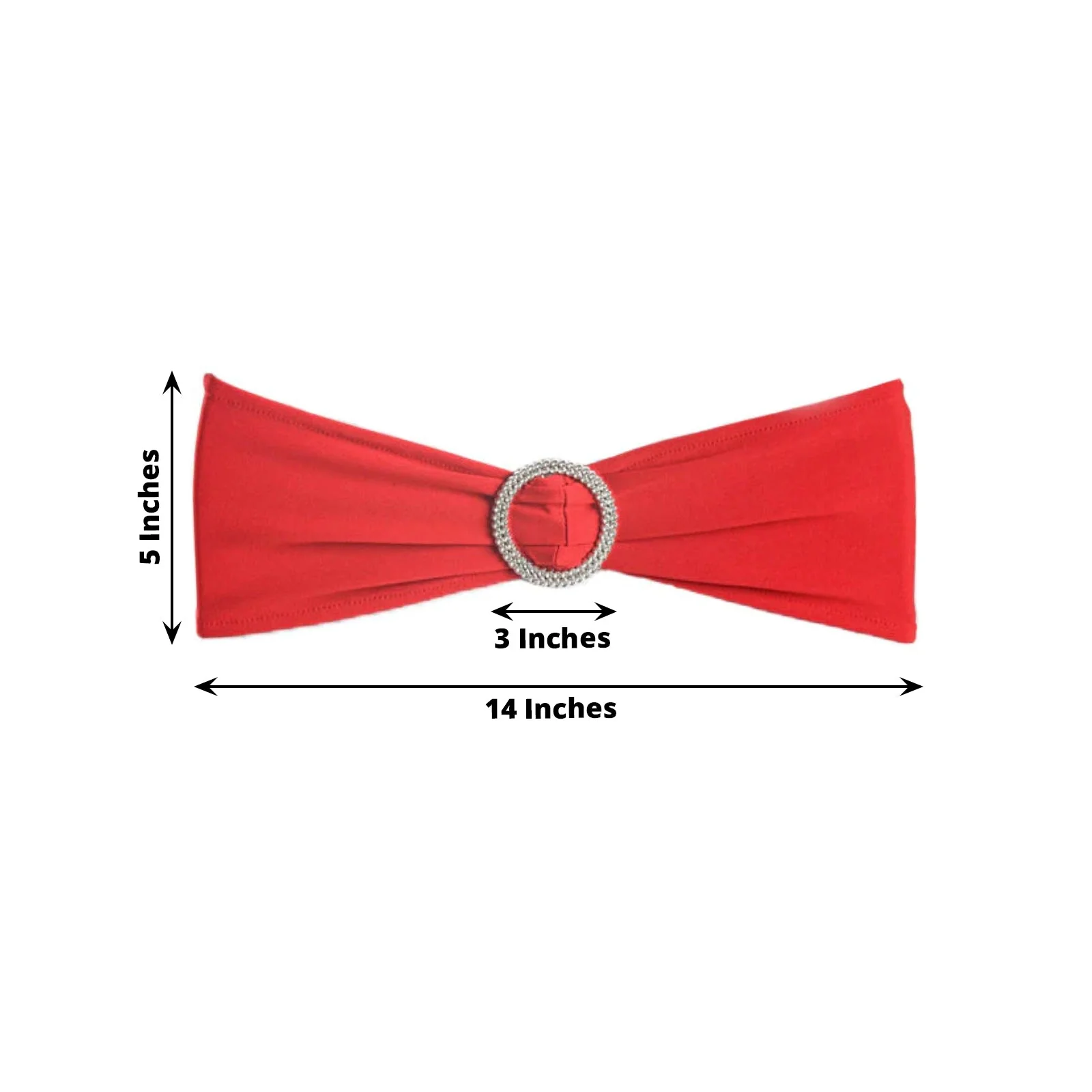 5 Pack Stretch Spandex Chair Sashes 5"x14" Red with Silver Diamond Ring Slide Buckle - Durable Fitted Chair Bands - Image 3