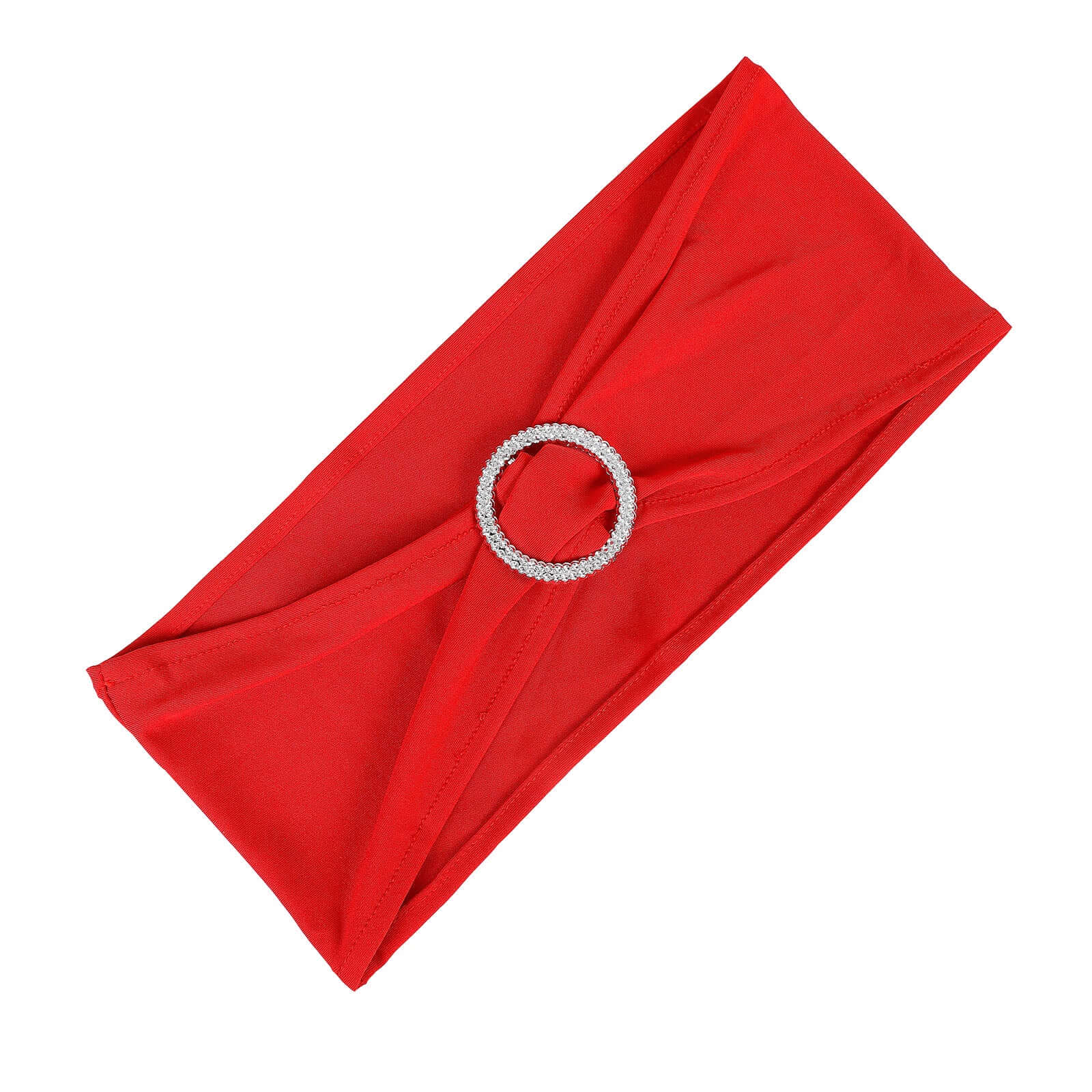 5 Pack Stretch Spandex Chair Sashes 5"x14" Red with Silver Diamond Ring Slide Buckle - Durable Fitted Chair Bands - Image 7