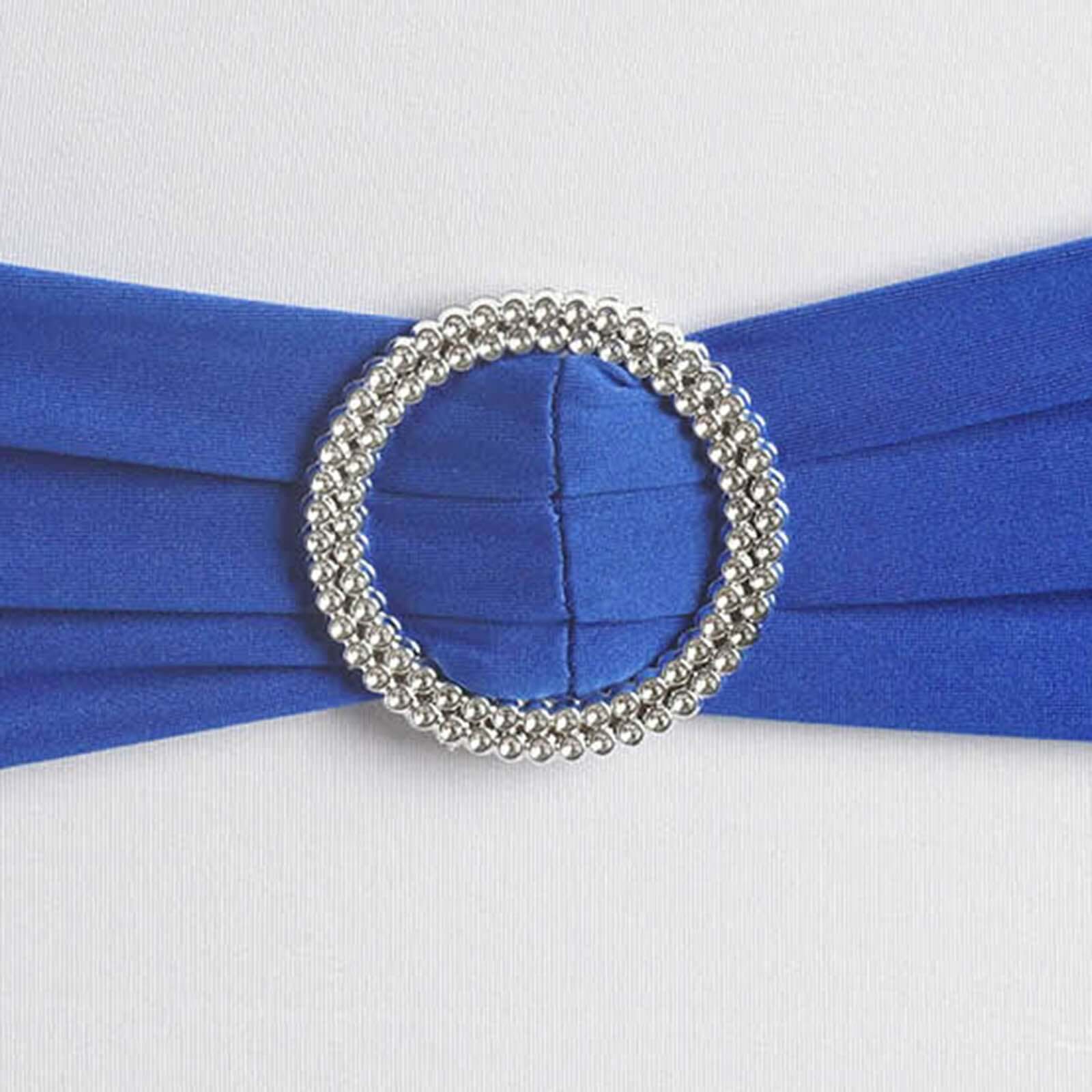 5 Pack Stretch Spandex Chair Sashes 5"x14" Royal Blue with Silver Diamond Ring Slide Buckle - Durable Fitted Chair Bands - Image 12