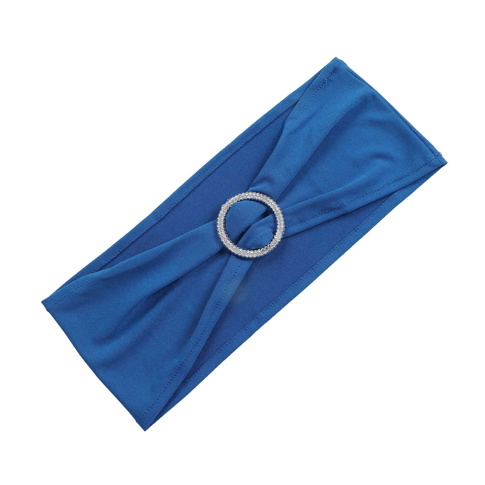 5 Pack Stretch Spandex Chair Sashes 5"x14" Royal Blue with Silver Diamond Ring Slide Buckle - Durable Fitted Chair Bands - Image 6
