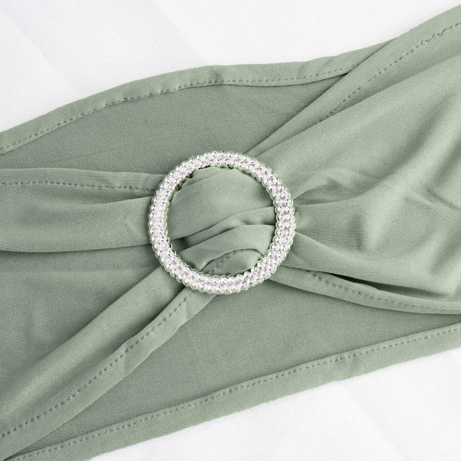 5 Pack Stretch Spandex Chair Sashes 5"x14" Sage Green with Silver Diamond Ring Slide Buckle - Durable Fitted Chair Bands - Image 13