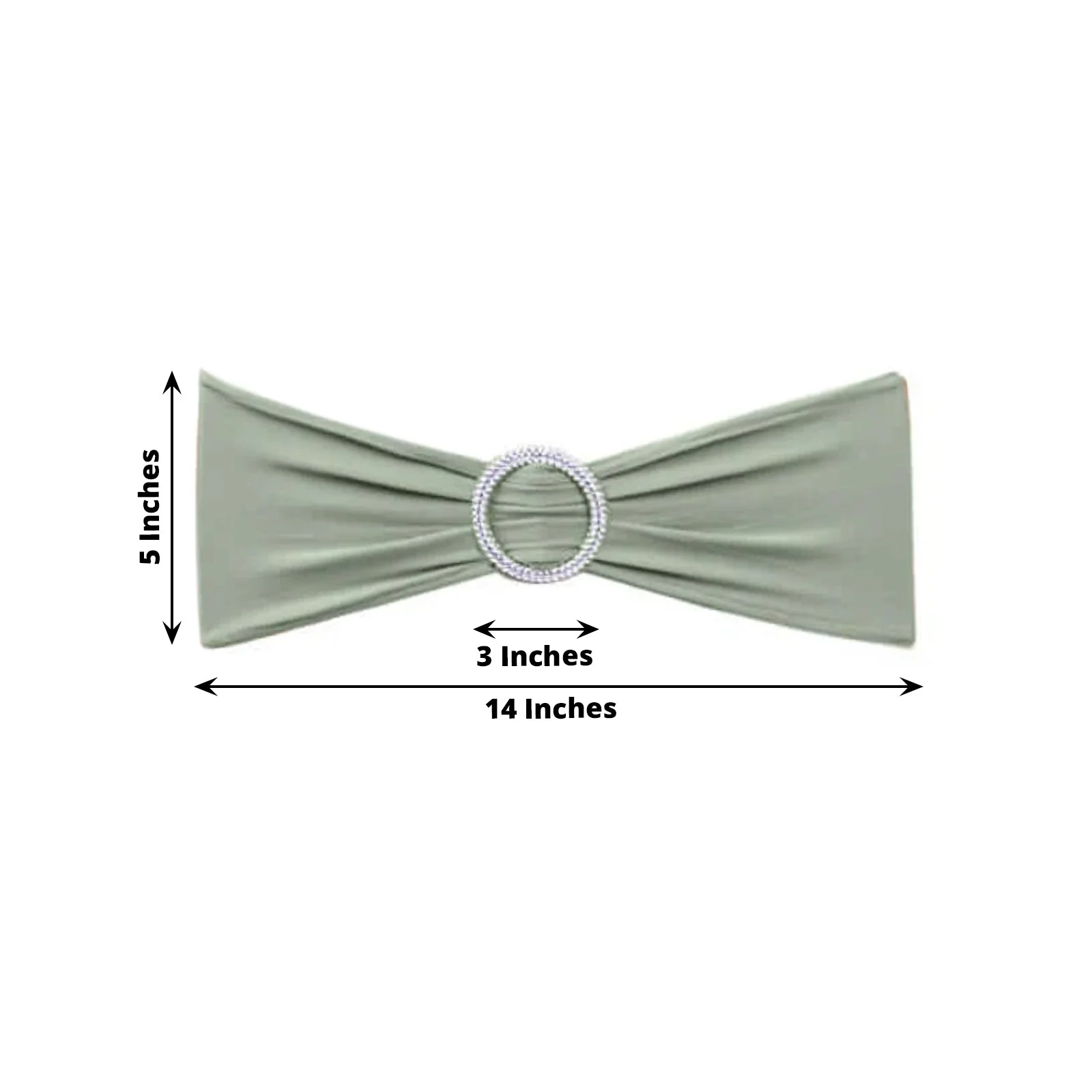5 Pack Stretch Spandex Chair Sashes 5"x14" Sage Green with Silver Diamond Ring Slide Buckle - Durable Fitted Chair Bands - Image 3