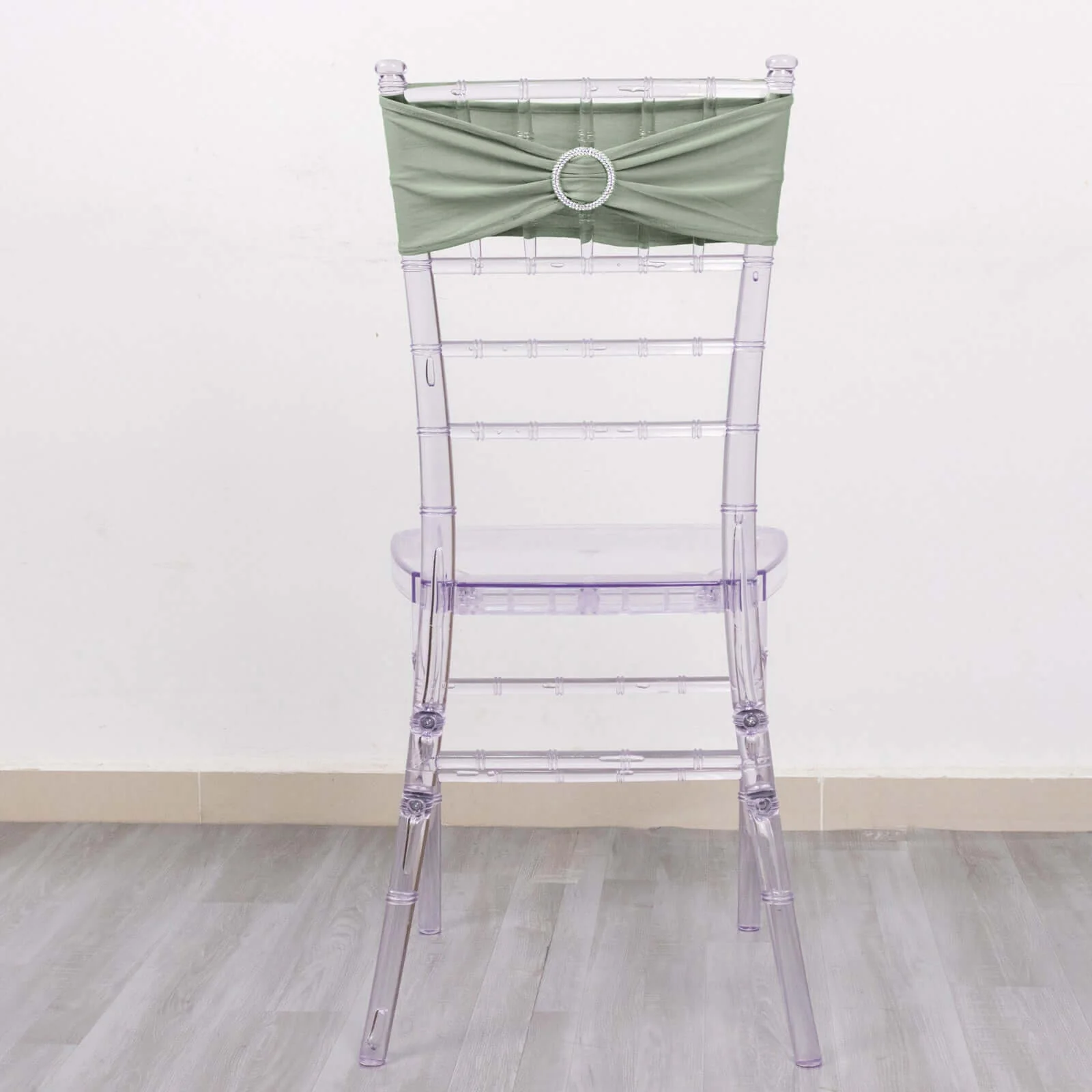 5 Pack Stretch Spandex Chair Sashes 5"x14" Sage Green with Silver Diamond Ring Slide Buckle - Durable Fitted Chair Bands - Image 7