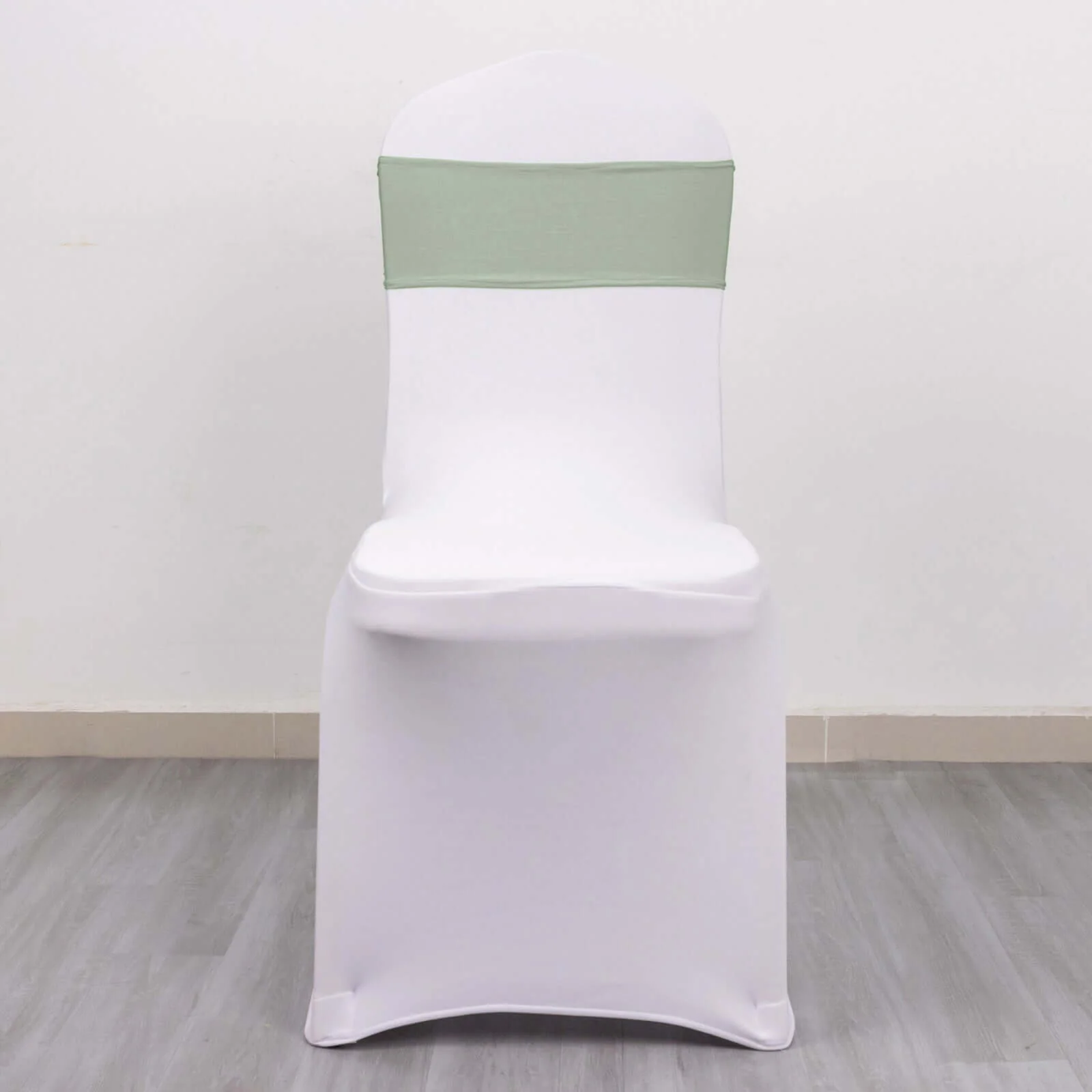 5 Pack Stretch Spandex Chair Sashes 5"x14" Sage Green with Silver Diamond Ring Slide Buckle - Durable Fitted Chair Bands - Image 9