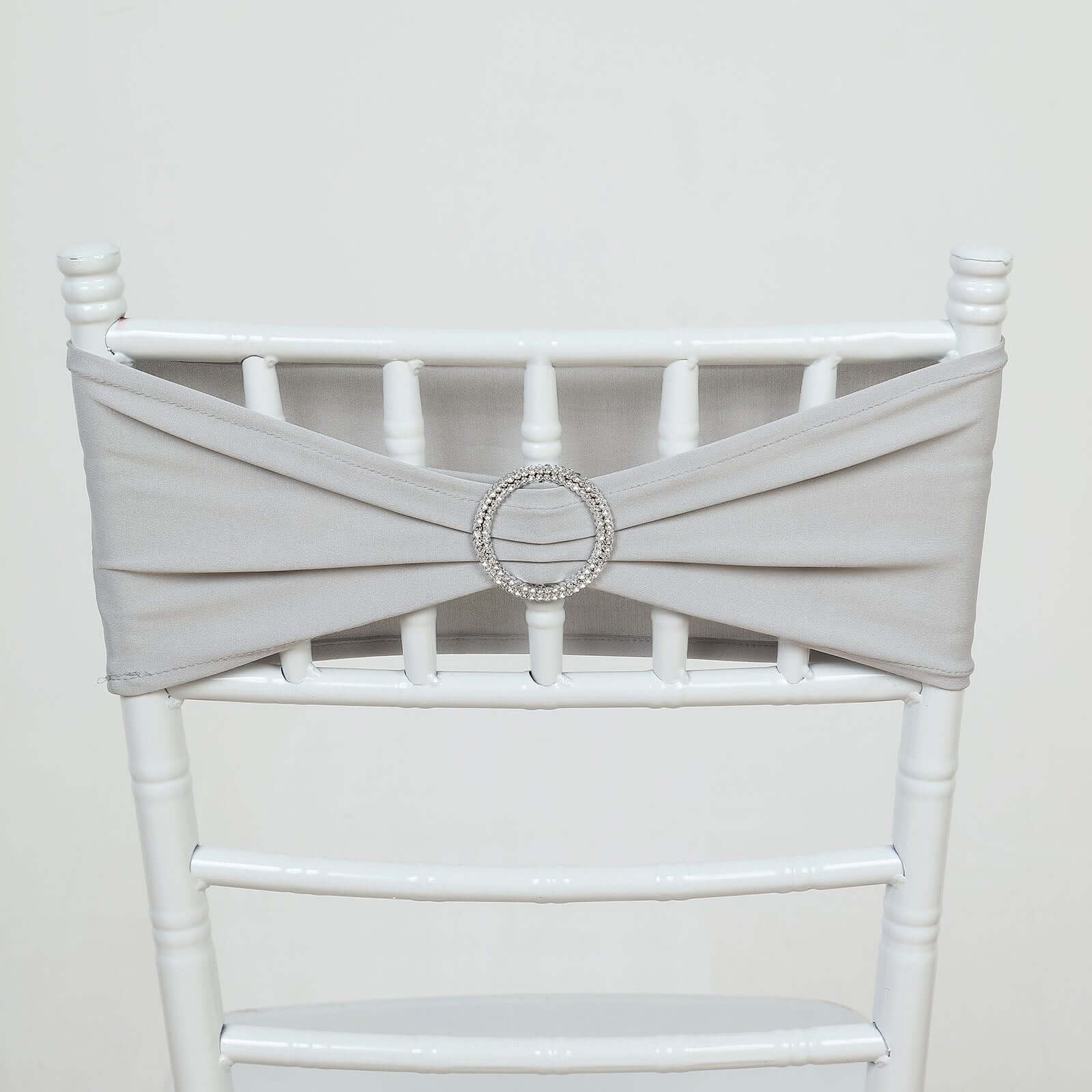 5 Pack Stretch Spandex Chair Sashes 5"x14" Silver with Silver Diamond Ring Slide Buckle - Durable Fitted Chair Bands - Image 8