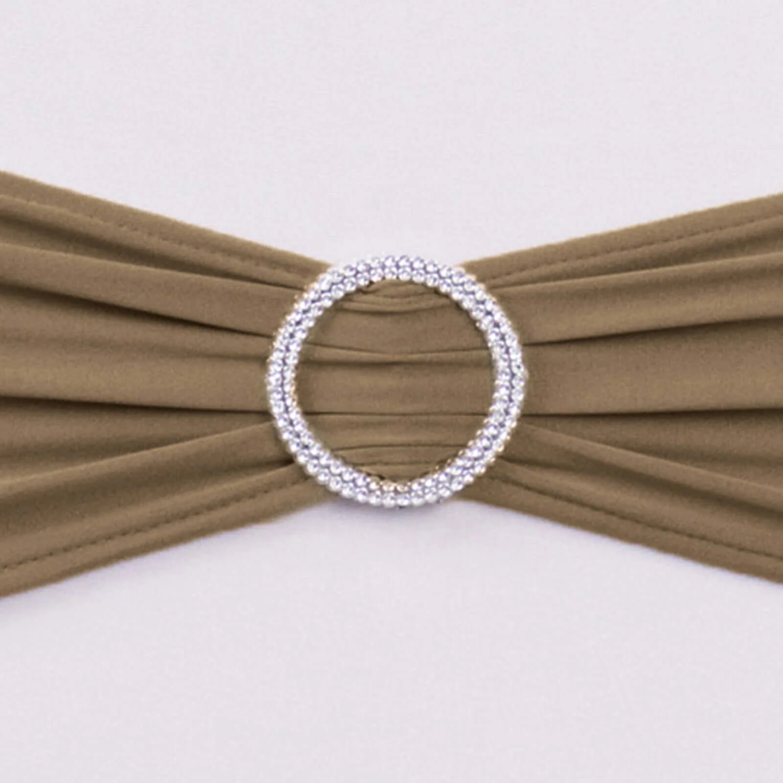 5 Pack Stretch Spandex Chair Sashes 5"x14" Taupe with Silver Diamond Ring Slide Buckle - Durable Fitted Chair Bands - Image 16