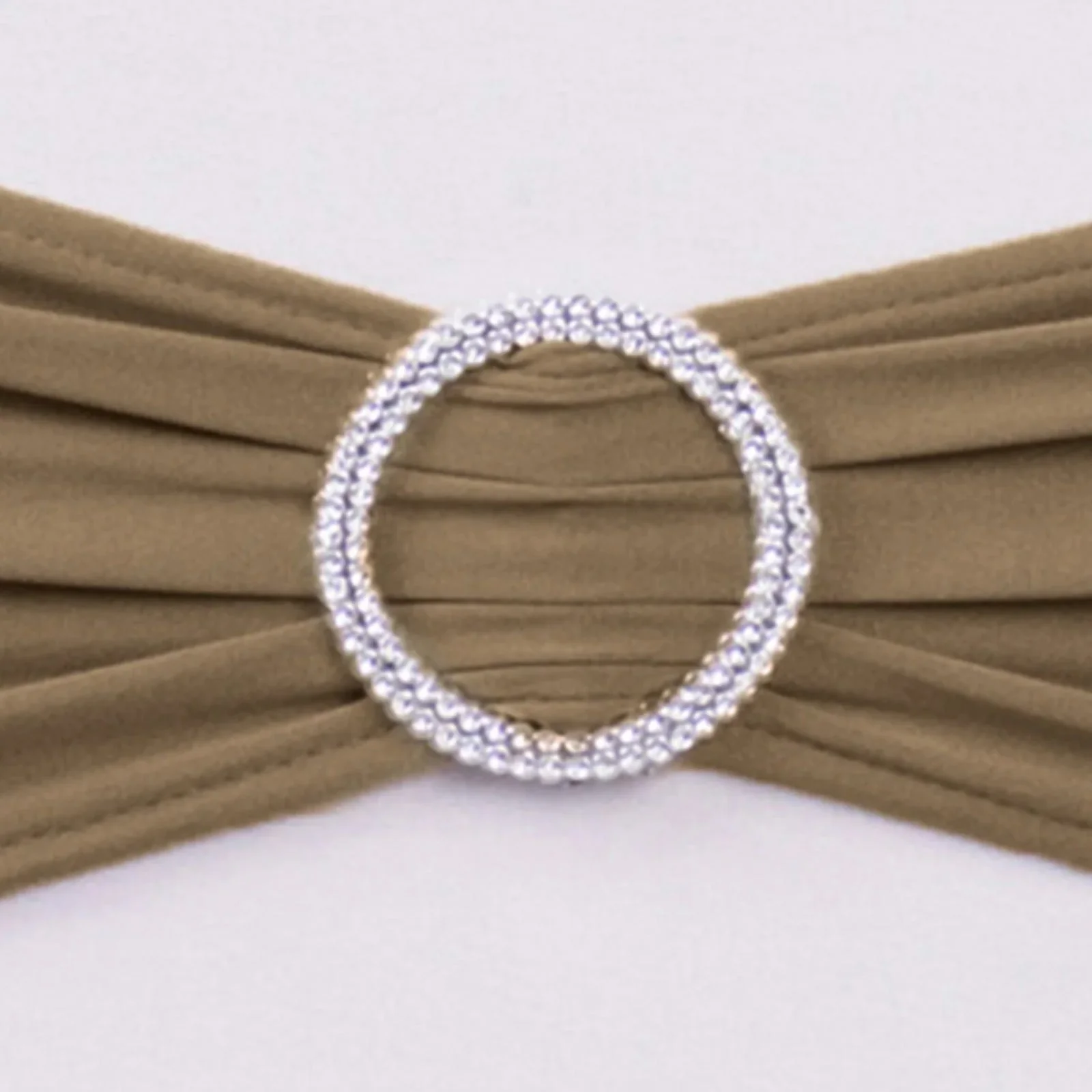 5 Pack Stretch Spandex Chair Sashes 5"x14" Taupe with Silver Diamond Ring Slide Buckle - Durable Fitted Chair Bands - Image 17