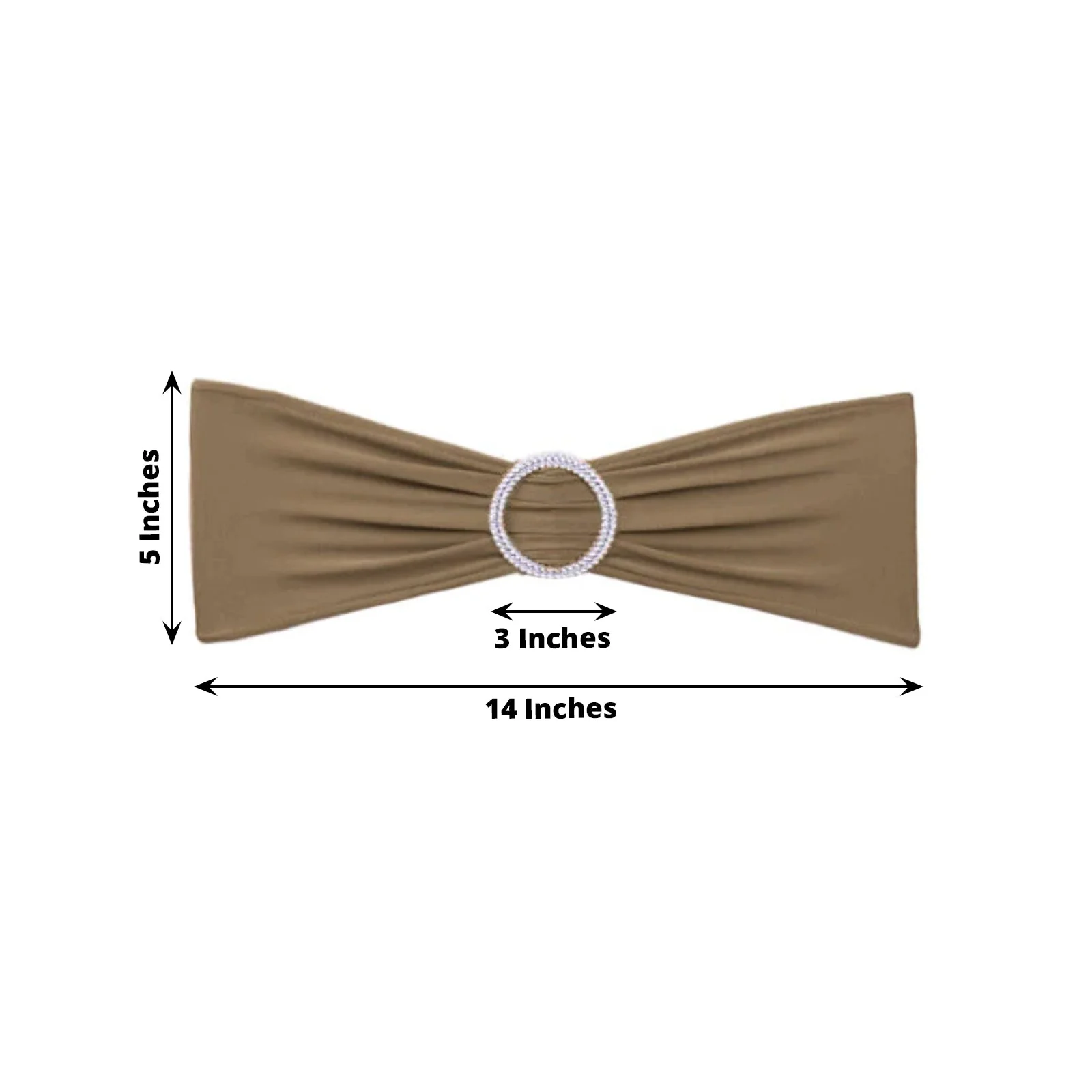 5 Pack Stretch Spandex Chair Sashes 5"x14" Taupe with Silver Diamond Ring Slide Buckle - Durable Fitted Chair Bands - Image 3