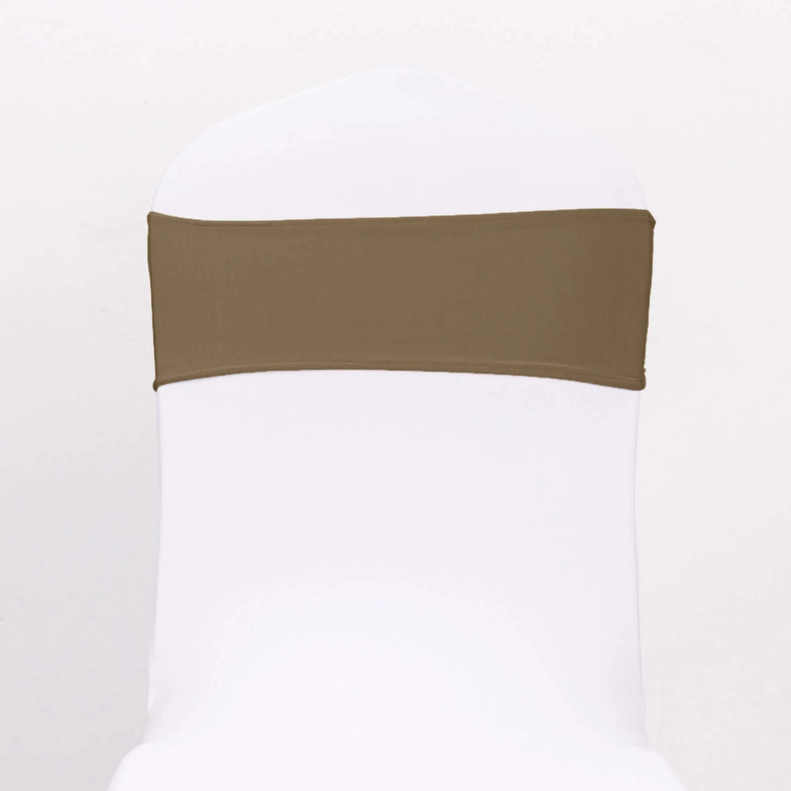5 Pack Stretch Spandex Chair Sashes 5"x14" Taupe with Silver Diamond Ring Slide Buckle - Durable Fitted Chair Bands - Image 7