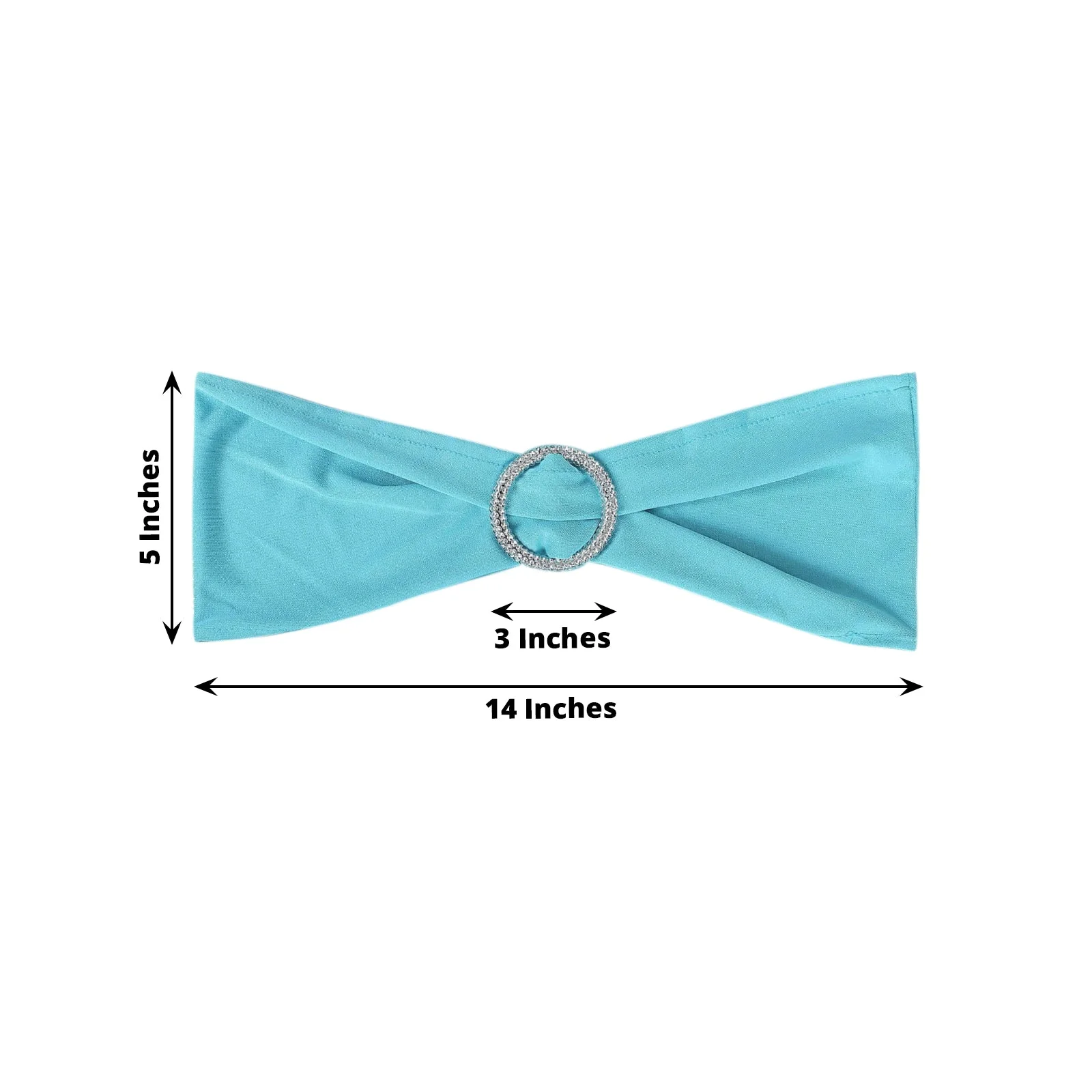 5 Pack Stretch Spandex Chair Sashes 5"x14" Turquoise with Silver Diamond Ring Slide Buckle - Durable Fitted Chair Bands - Image 3