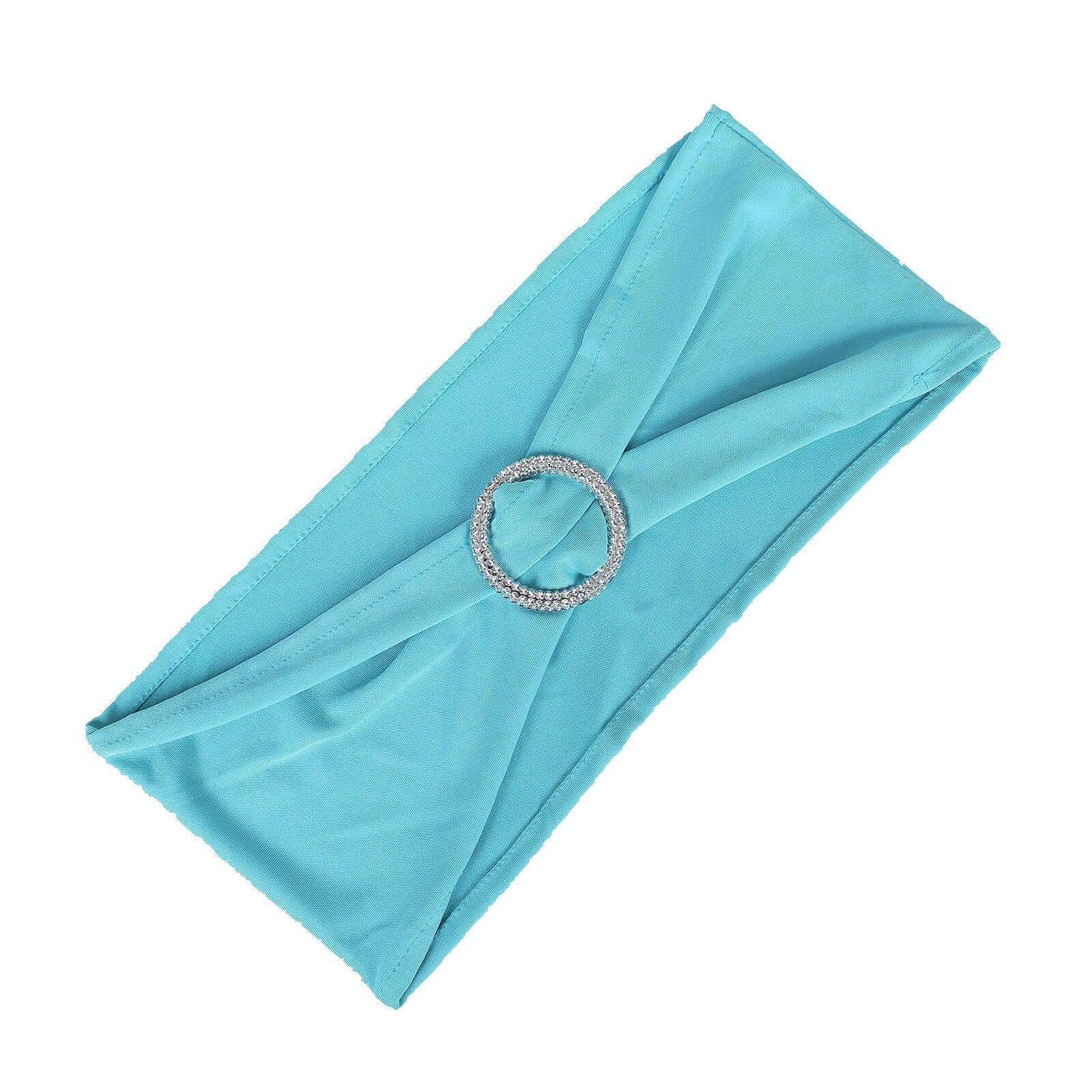 5 Pack Stretch Spandex Chair Sashes 5"x14" Turquoise with Silver Diamond Ring Slide Buckle - Durable Fitted Chair Bands - Image 6