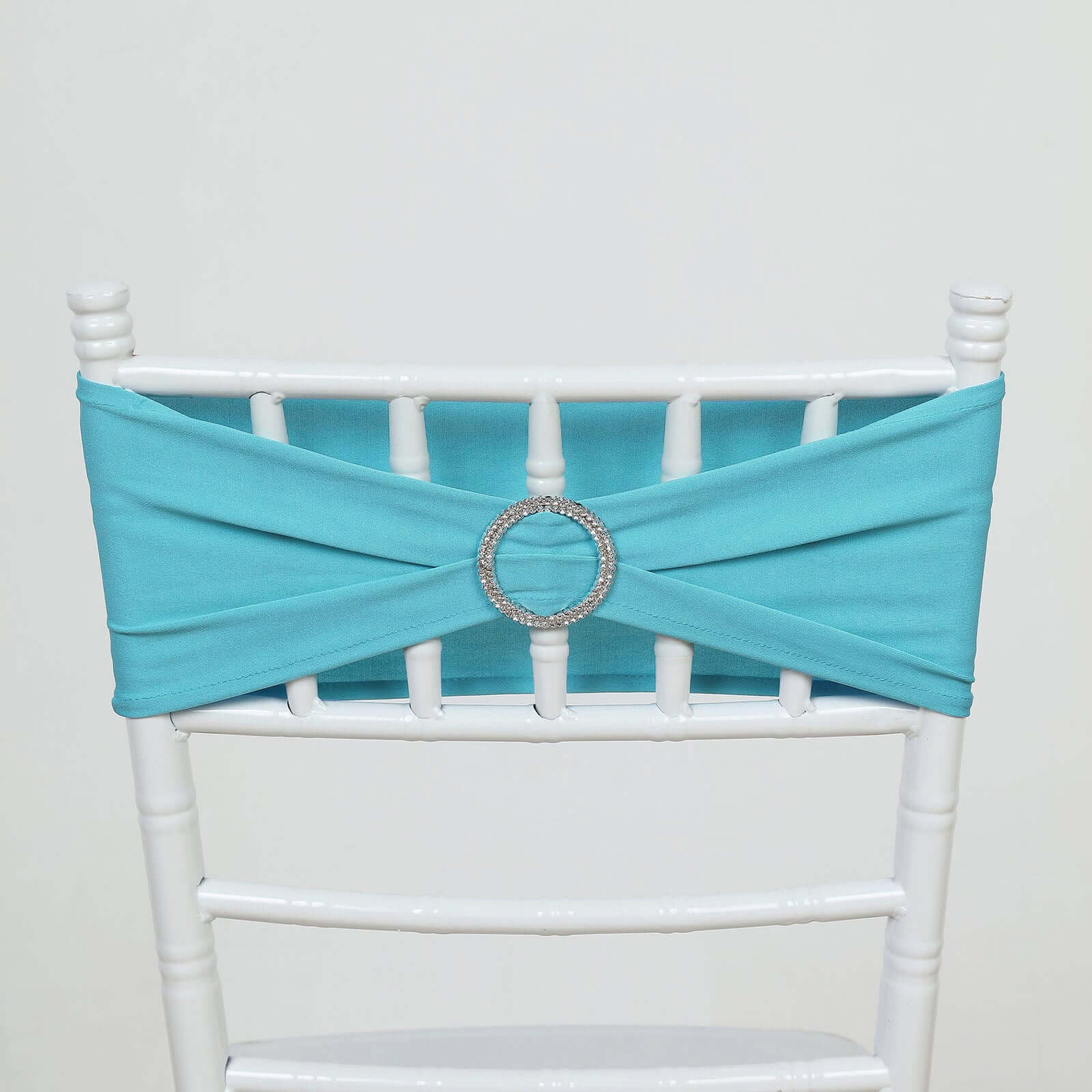 5 Pack Stretch Spandex Chair Sashes 5"x14" Turquoise with Silver Diamond Ring Slide Buckle - Durable Fitted Chair Bands - Image 9