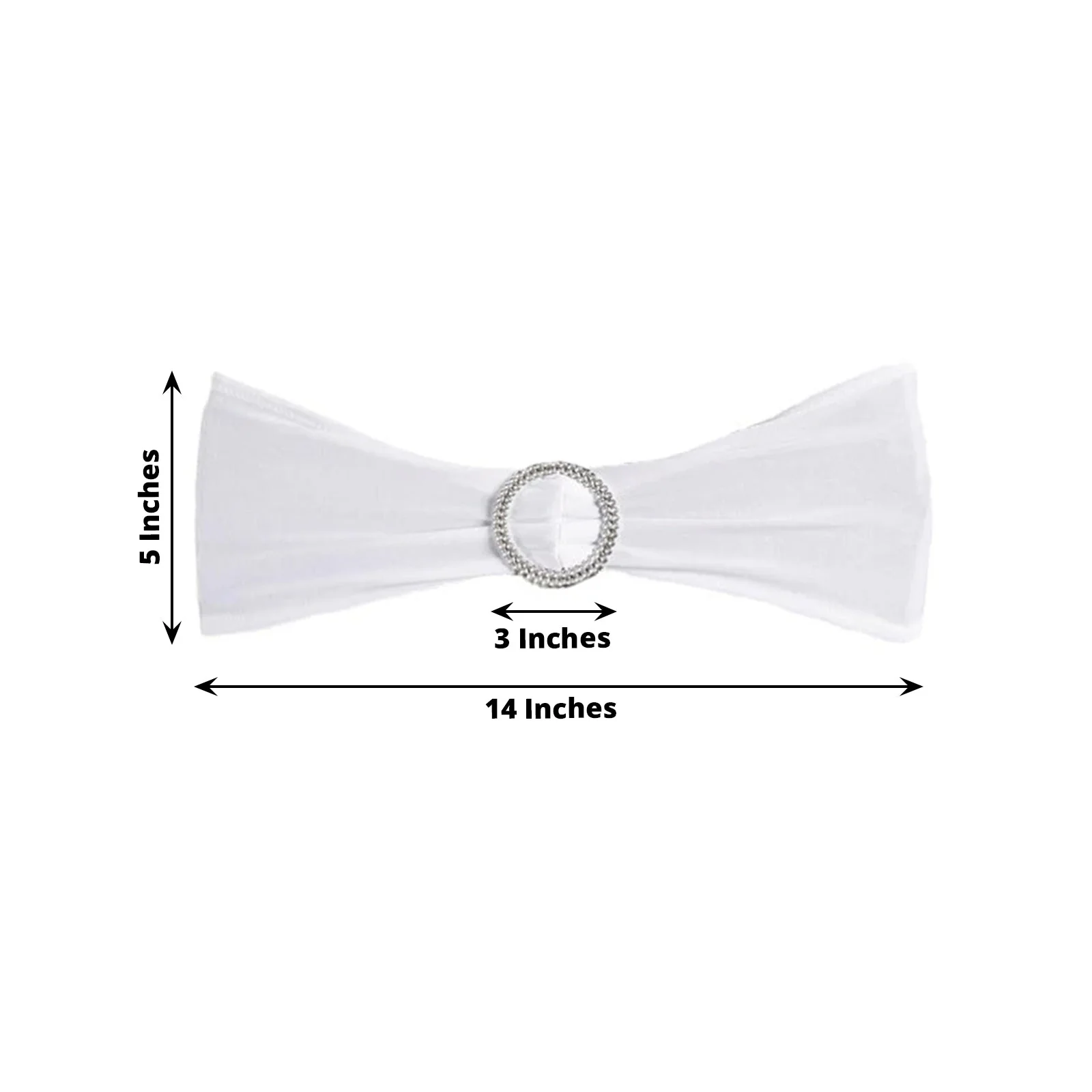 5 Pack Stretch Spandex Chair Sashes 5"x14" White with Silver Diamond Ring Slide Buckle - Luxe Durable Fitted Chair Bands for Weddings & Events - Image 3