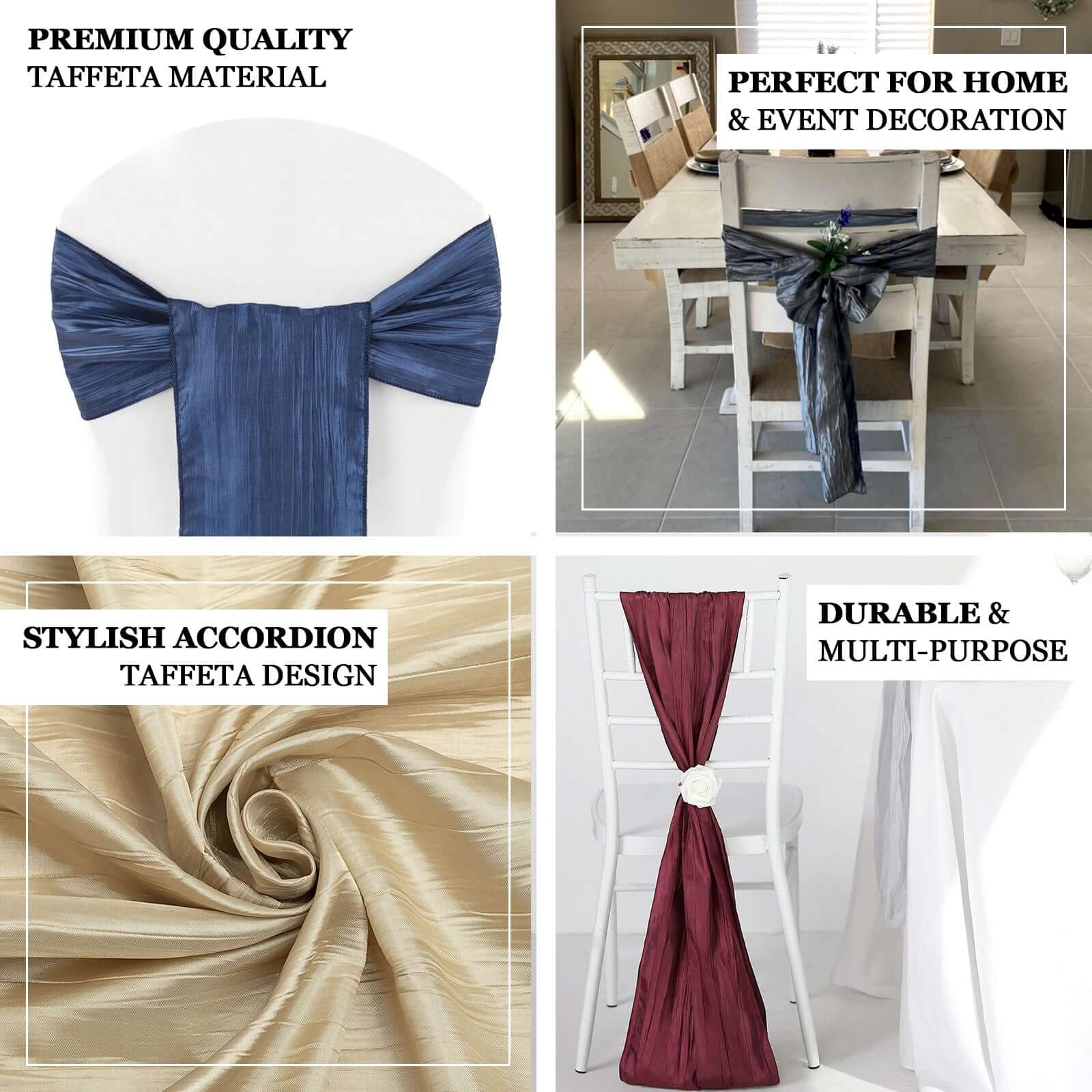 5 Pack Taffeta Chair Sashes 6"x106" Beige Accordion Crinkle - Sophisticated Decorative Design - Image 4
