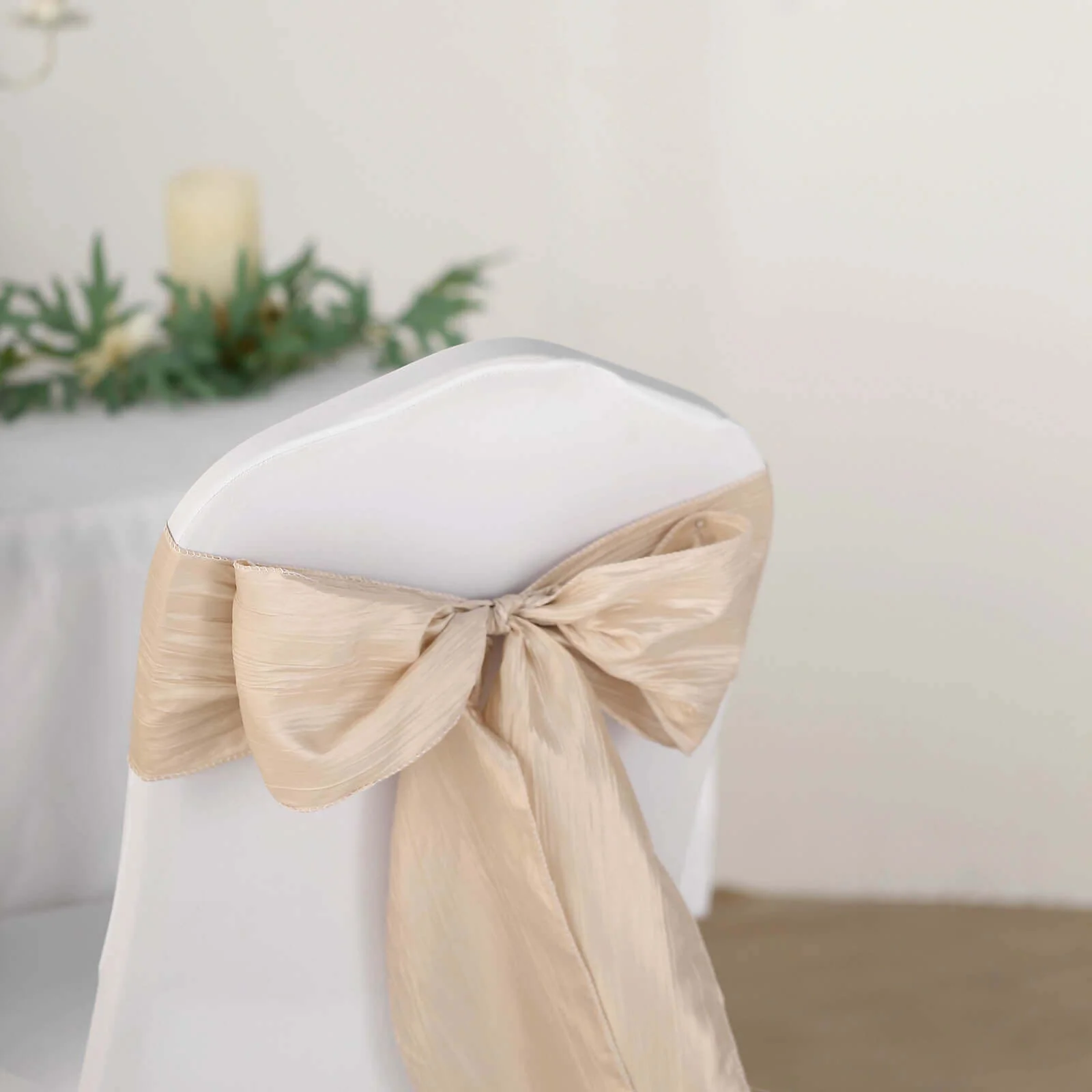 5 Pack Taffeta Chair Sashes 6"x106" Beige Accordion Crinkle - Sophisticated Decorative Design - Image 7