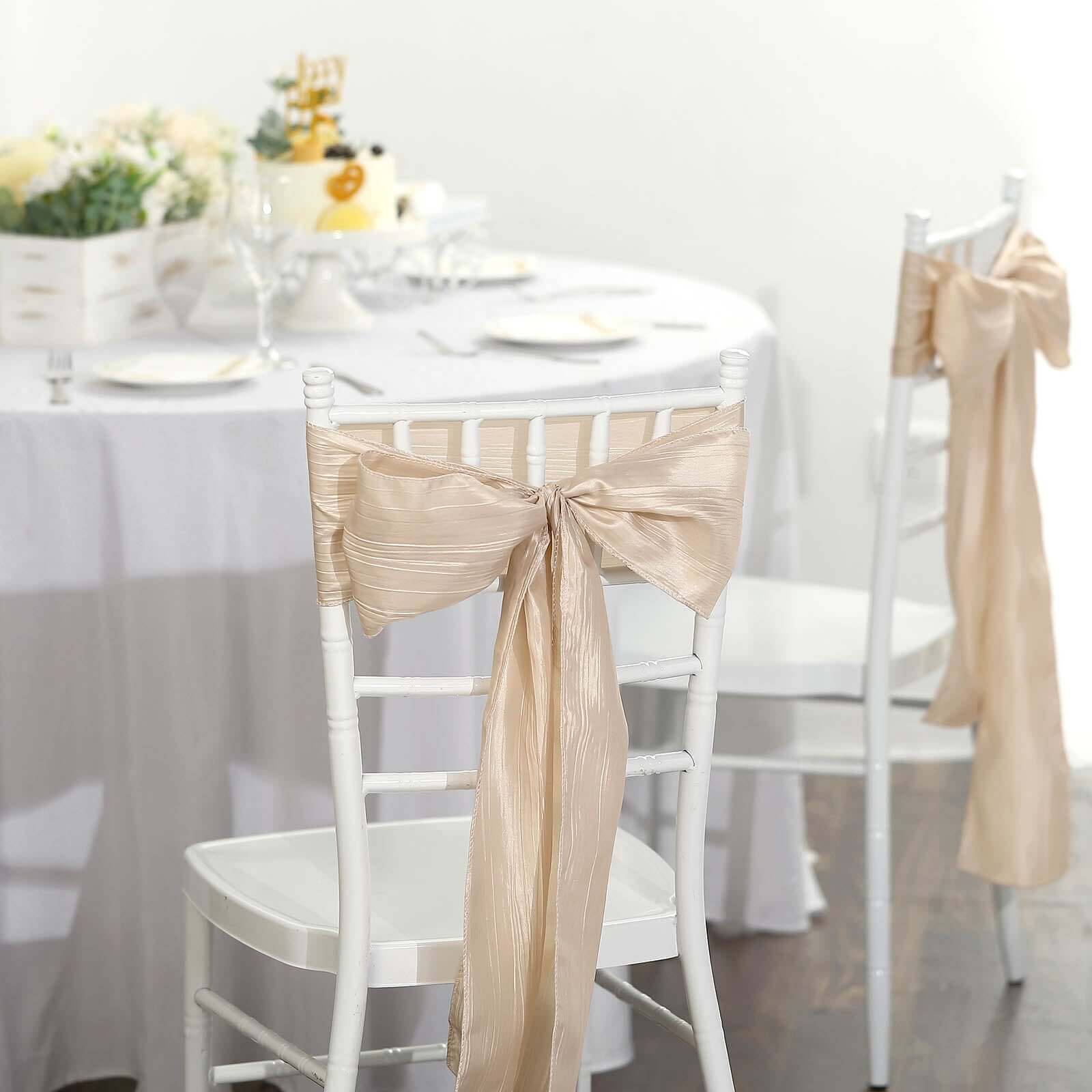 5 Pack Taffeta Chair Sashes 6"x106" Beige Accordion Crinkle - Sophisticated Decorative Design - Image 8