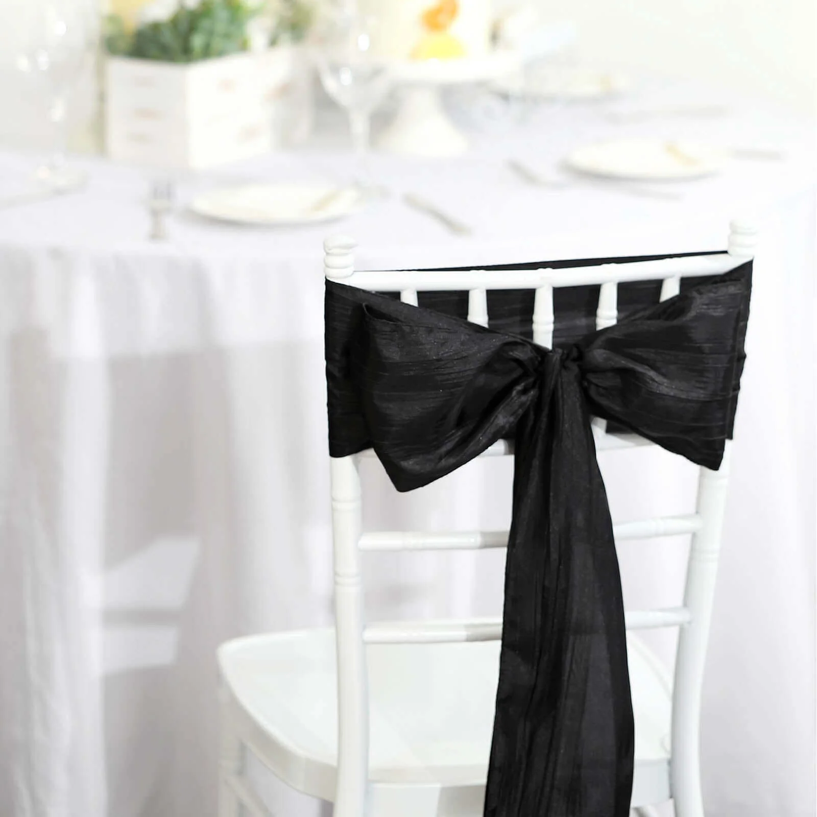 5 Pack Taffeta Chair Sashes 6"x106" Black Accordion Crinkle - Sophisticated Decorative Design - Image 2