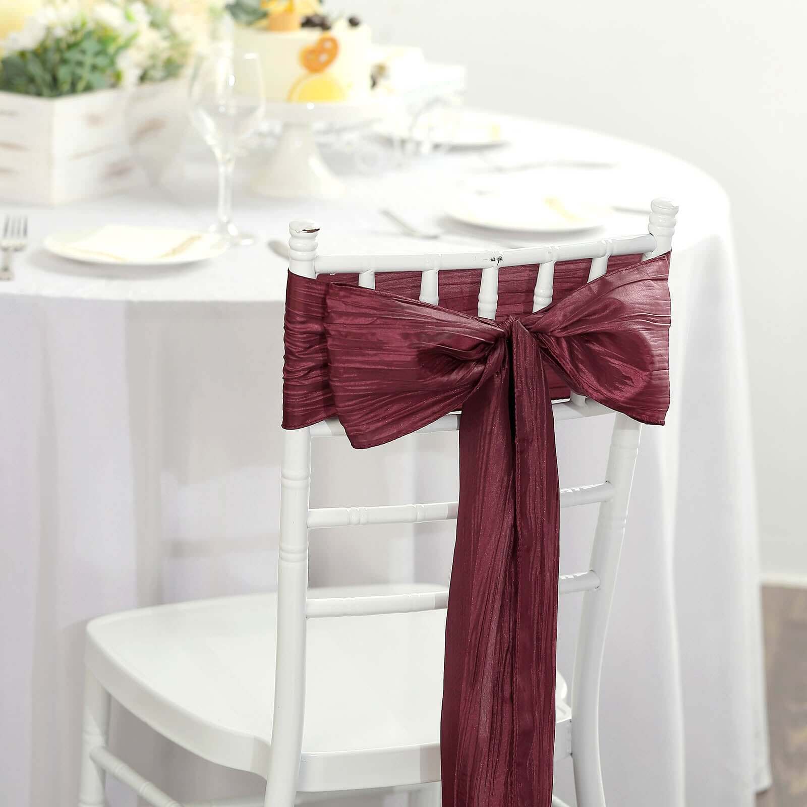 5 Pack Taffeta Chair Sashes 6"x106" Burgundy Accordion Crinkle - Sophisticated Decorative Design
