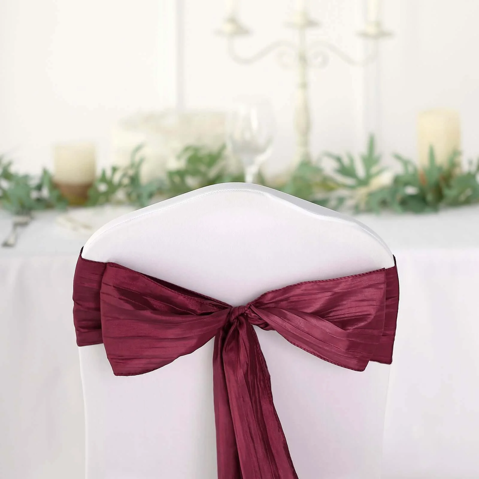 5 Pack Taffeta Chair Sashes 6"x106" Burgundy Accordion Crinkle - Sophisticated Decorative Design - Image 11