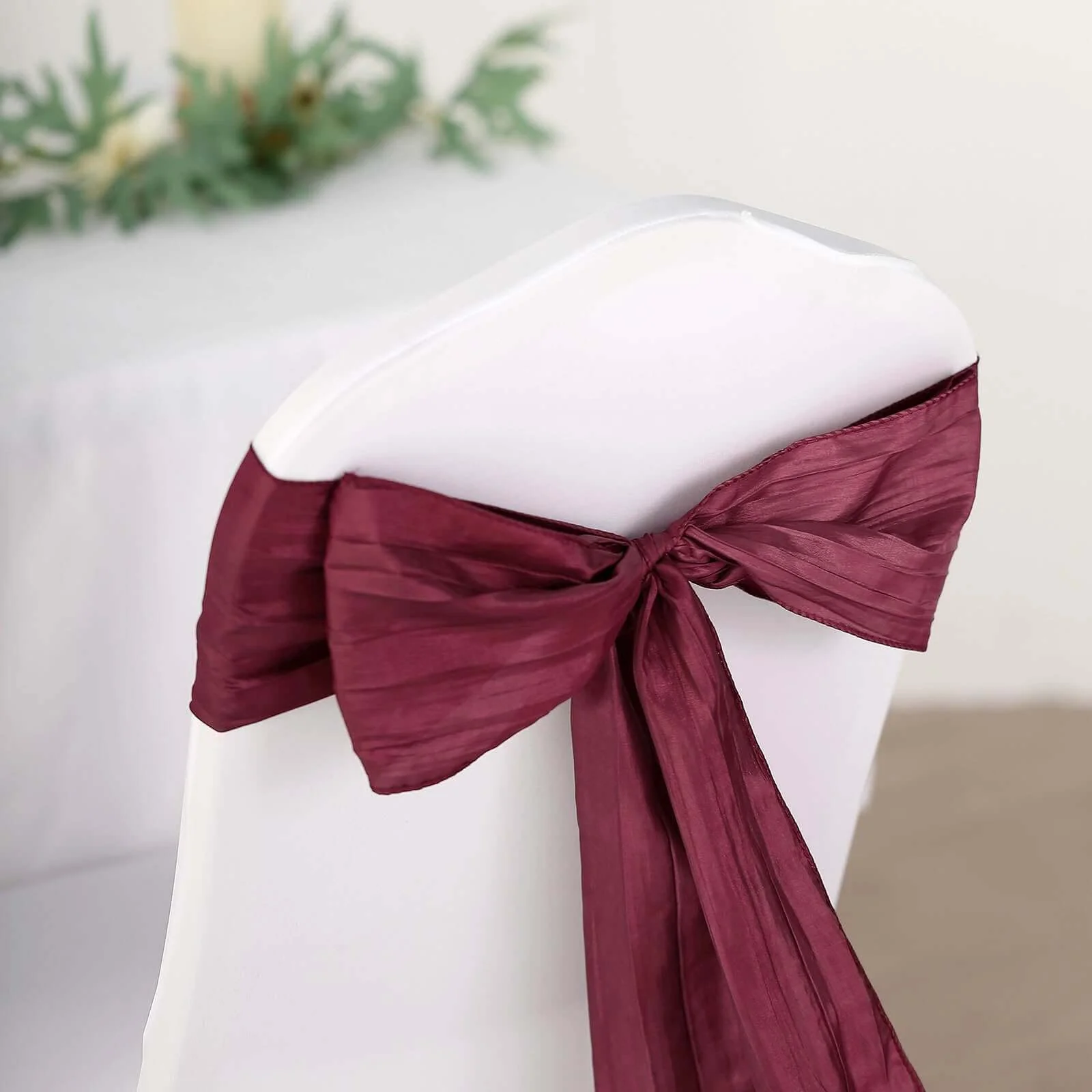 5 Pack Taffeta Chair Sashes 6"x106" Burgundy Accordion Crinkle - Sophisticated Decorative Design - Image 12