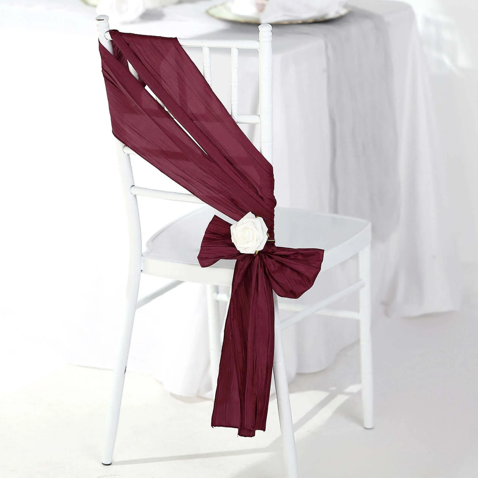 5 Pack Taffeta Chair Sashes 6"x106" Burgundy Accordion Crinkle - Sophisticated Decorative Design - Image 3