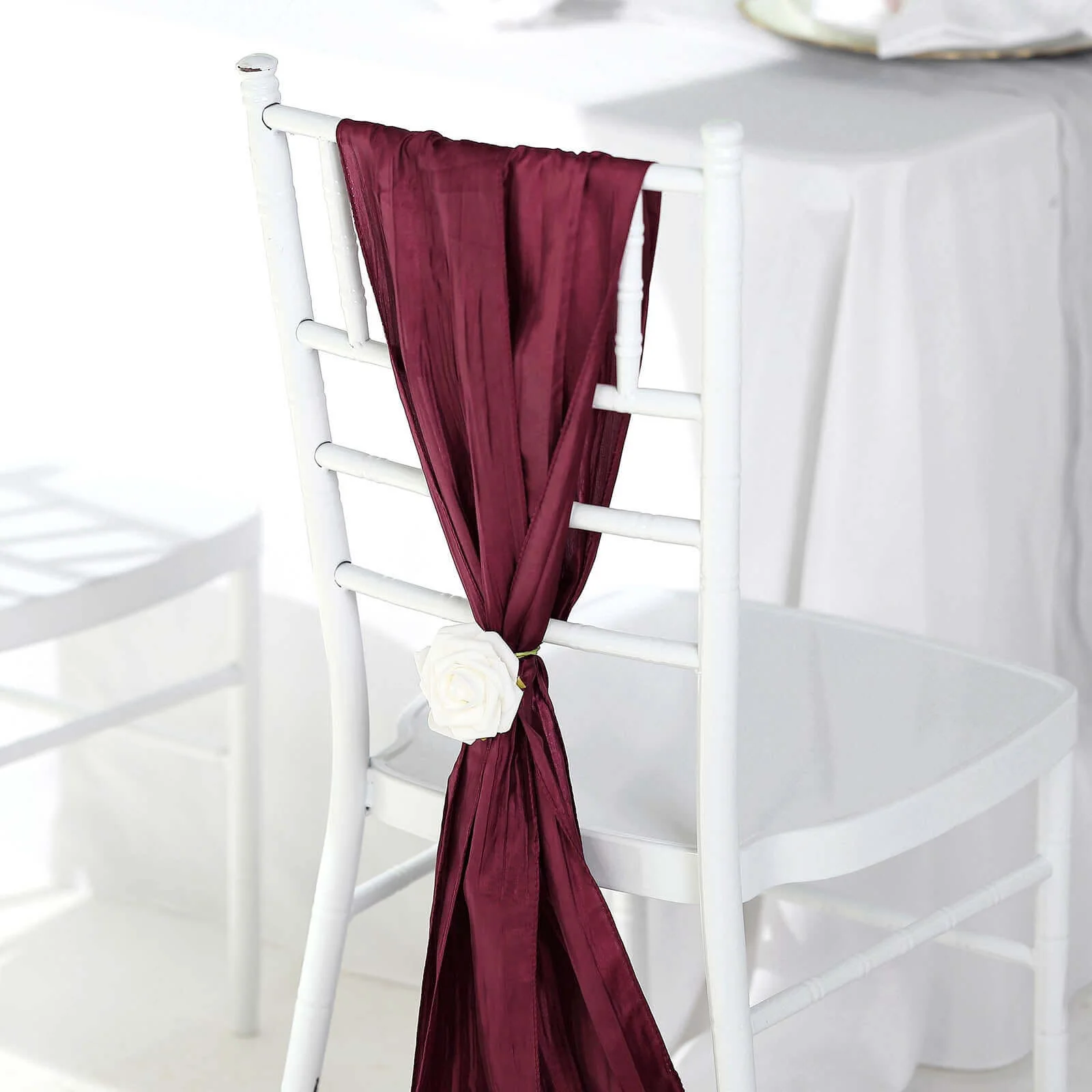 5 Pack Taffeta Chair Sashes 6"x106" Burgundy Accordion Crinkle - Sophisticated Decorative Design - Image 8