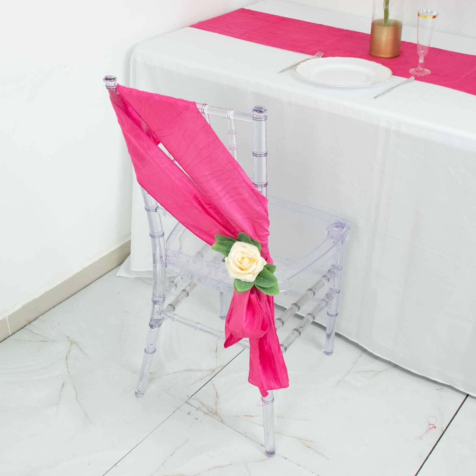 5 Pack Taffeta Chair Sashes 6"x106" Fuchsia Accordion Crinkle - Sophisticated Decorative Design - Image 2