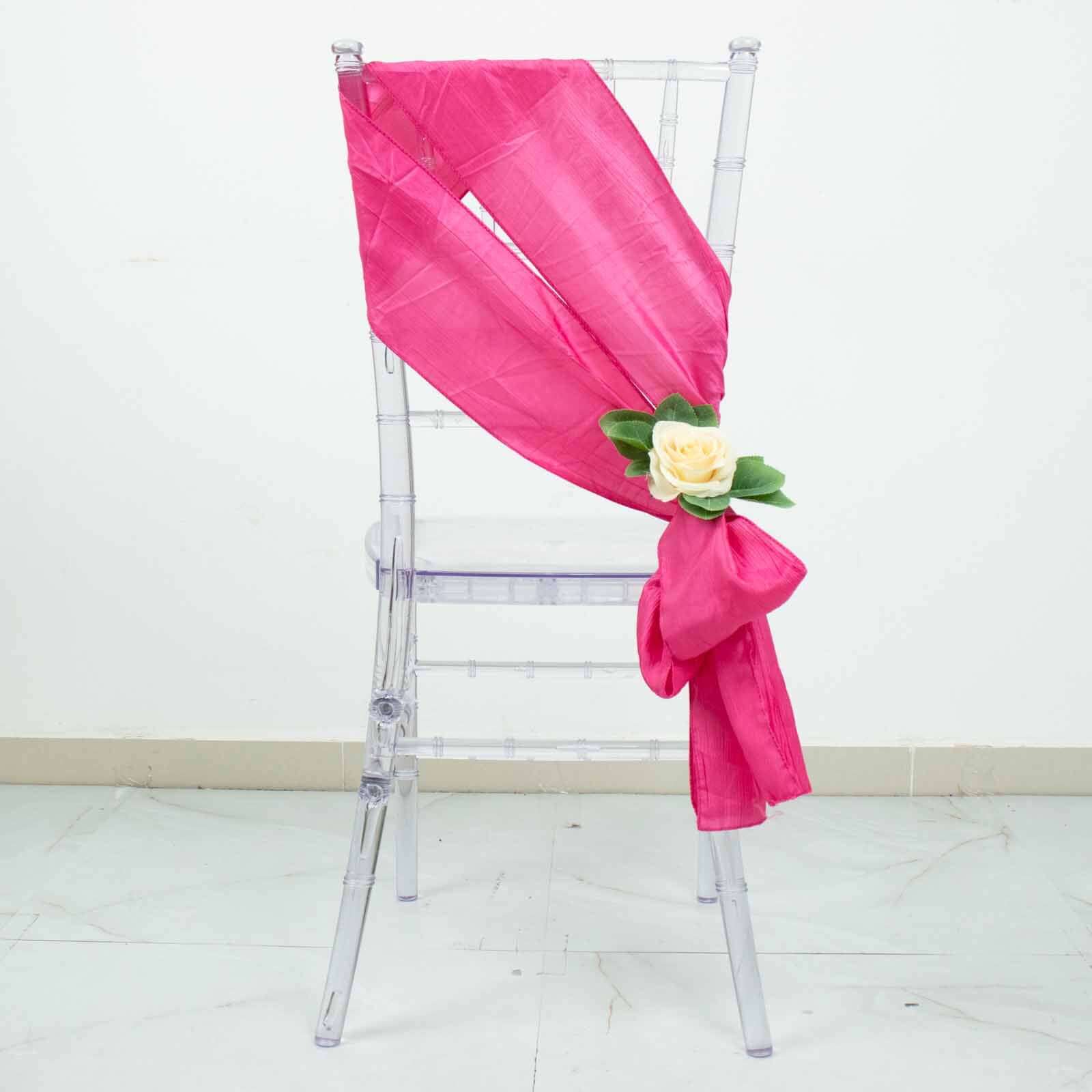 5 Pack Taffeta Chair Sashes 6"x106" Fuchsia Accordion Crinkle - Sophisticated Decorative Design - Image 3