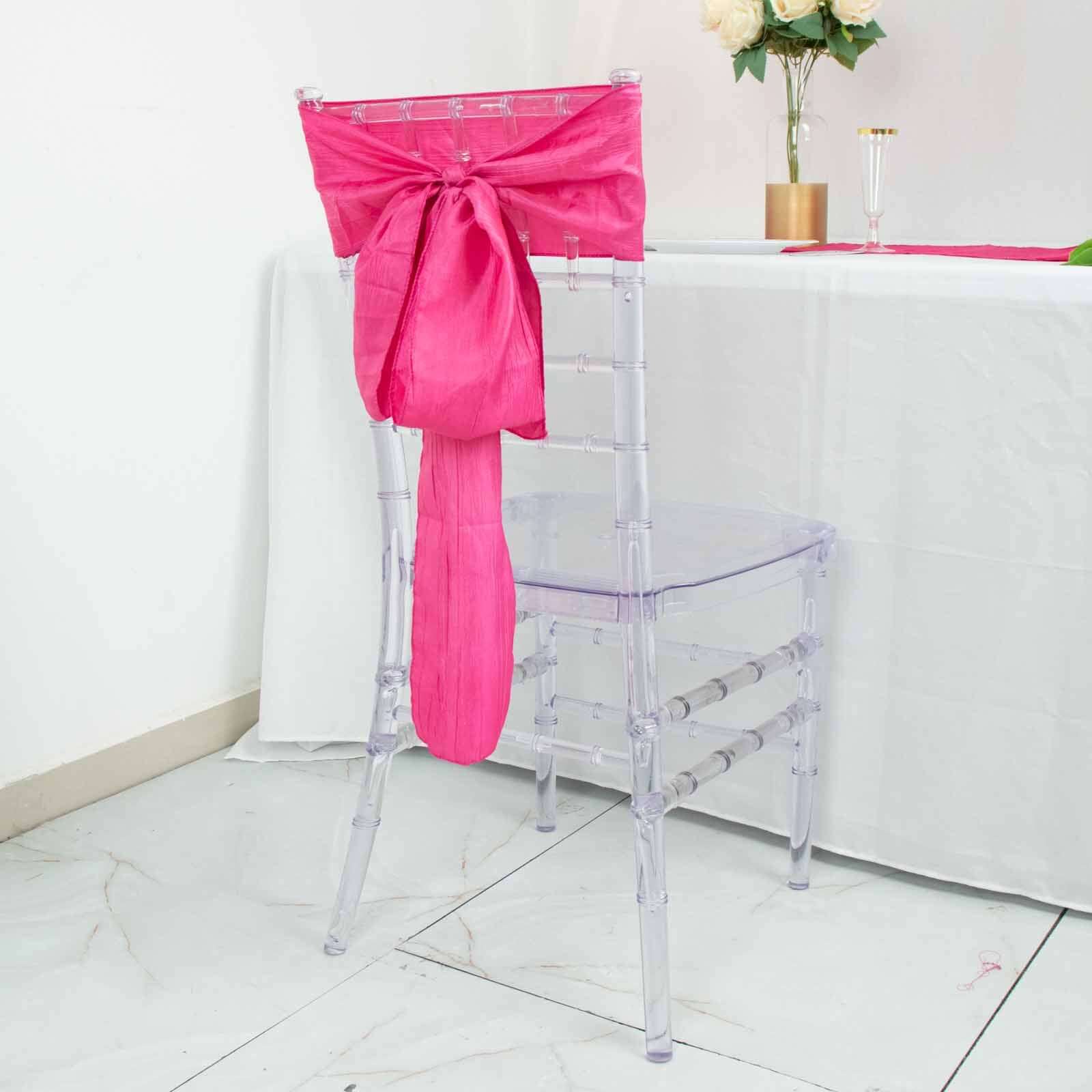 5 Pack Taffeta Chair Sashes 6"x106" Fuchsia Accordion Crinkle - Sophisticated Decorative Design - Image 8