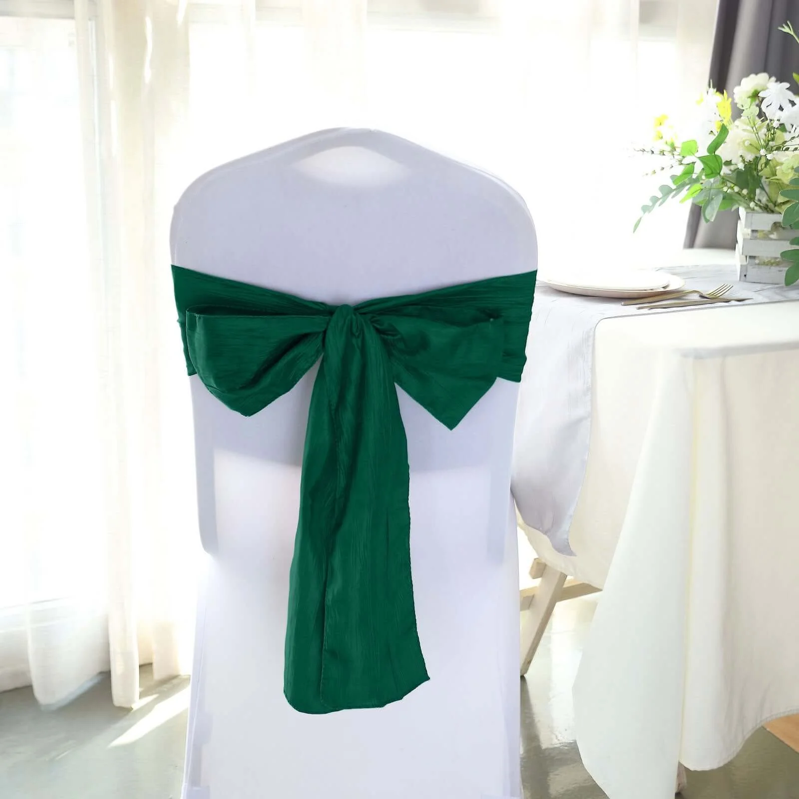 5 Pack Taffeta Chair Sashes 6"x106" Hunter Emerald Green Accordion Crinkle - Sophisticated Decorative Design - Image 8