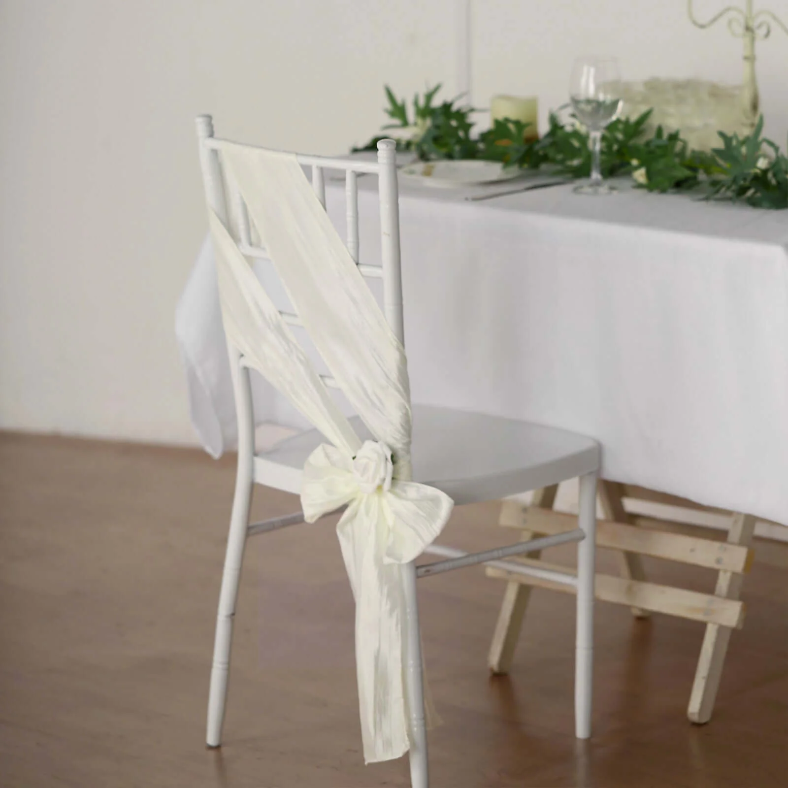 5 Pack Taffeta Chair Sashes 6"x106" Ivory Accordion Crinkle - Sophisticated Decorative Design - Image 3