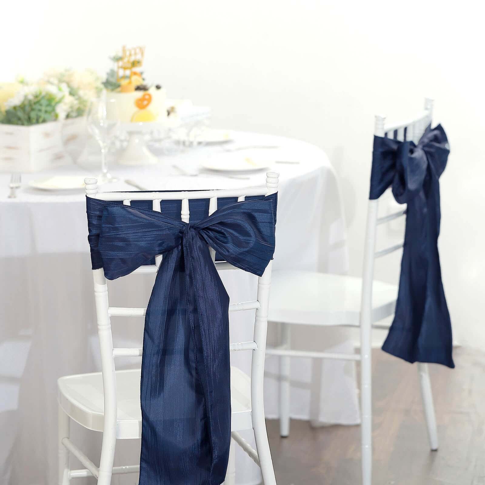 5 Pack Taffeta Chair Sashes 6"x106" Navy Blue Accordion Crinkle - Sophisticated Decorative Design - Image 7