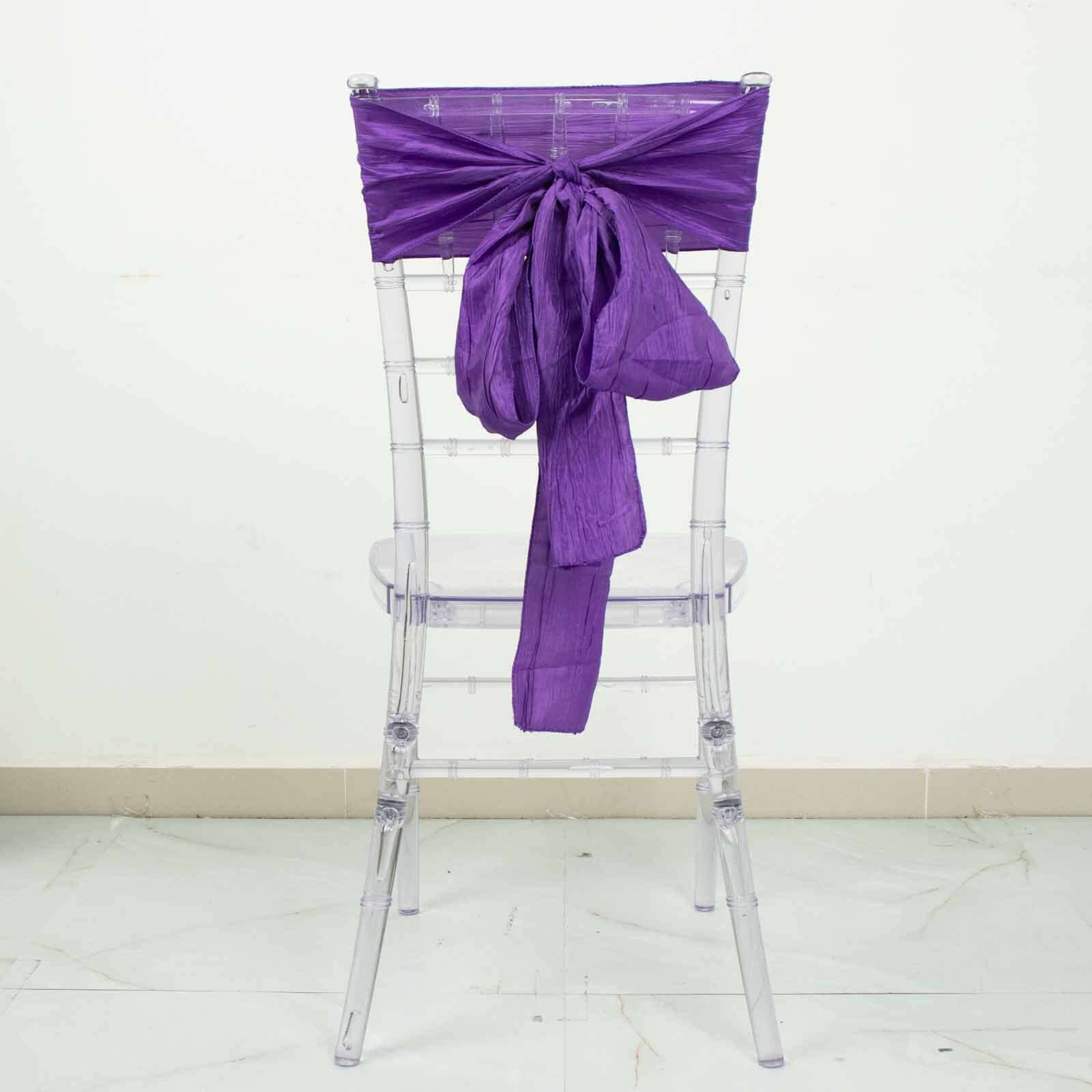5 Pack Taffeta Chair Sashes 6"x106" Purple Accordion Crinkle - Sophisticated Decorative Design