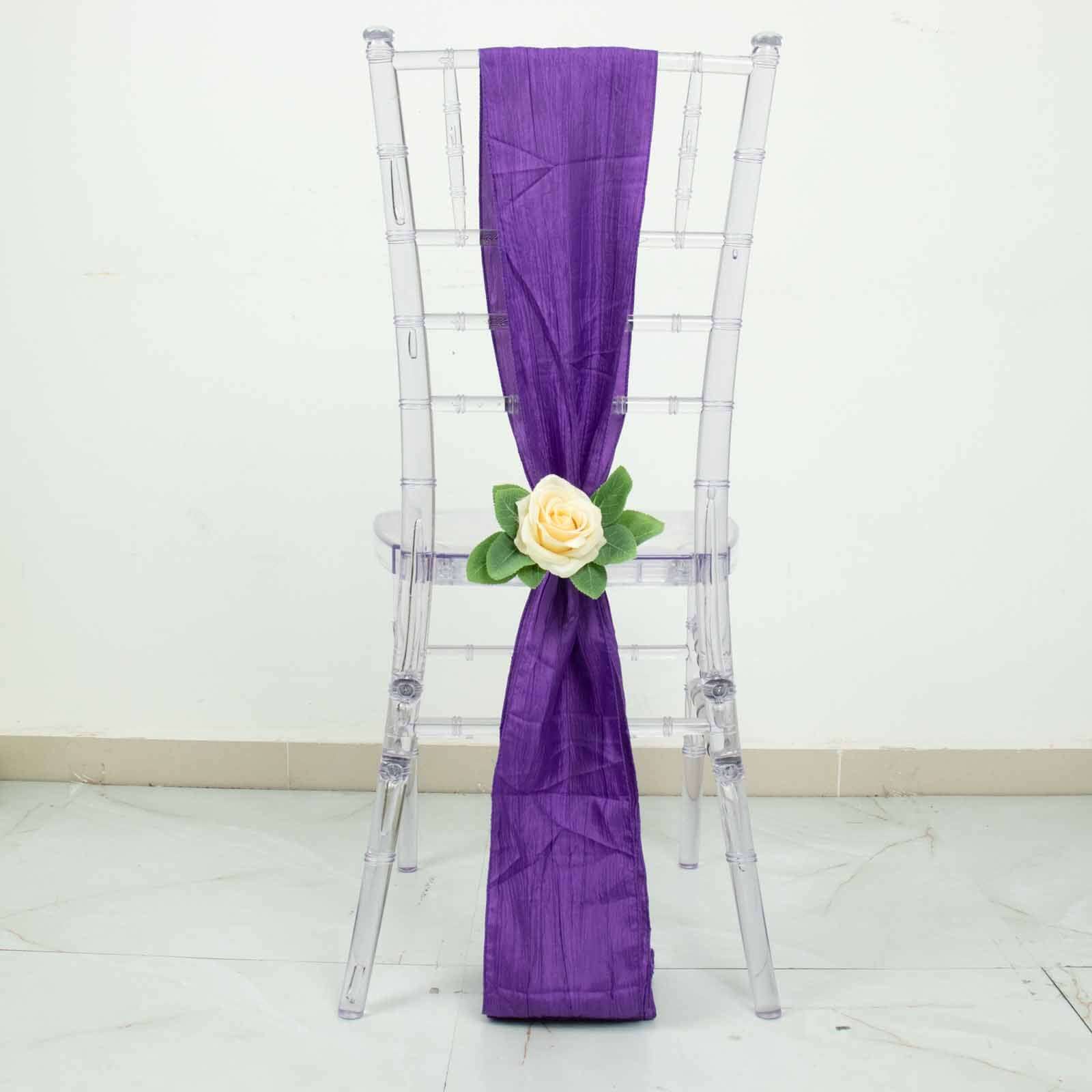5 Pack Taffeta Chair Sashes 6"x106" Purple Accordion Crinkle - Sophisticated Decorative Design - Image 10