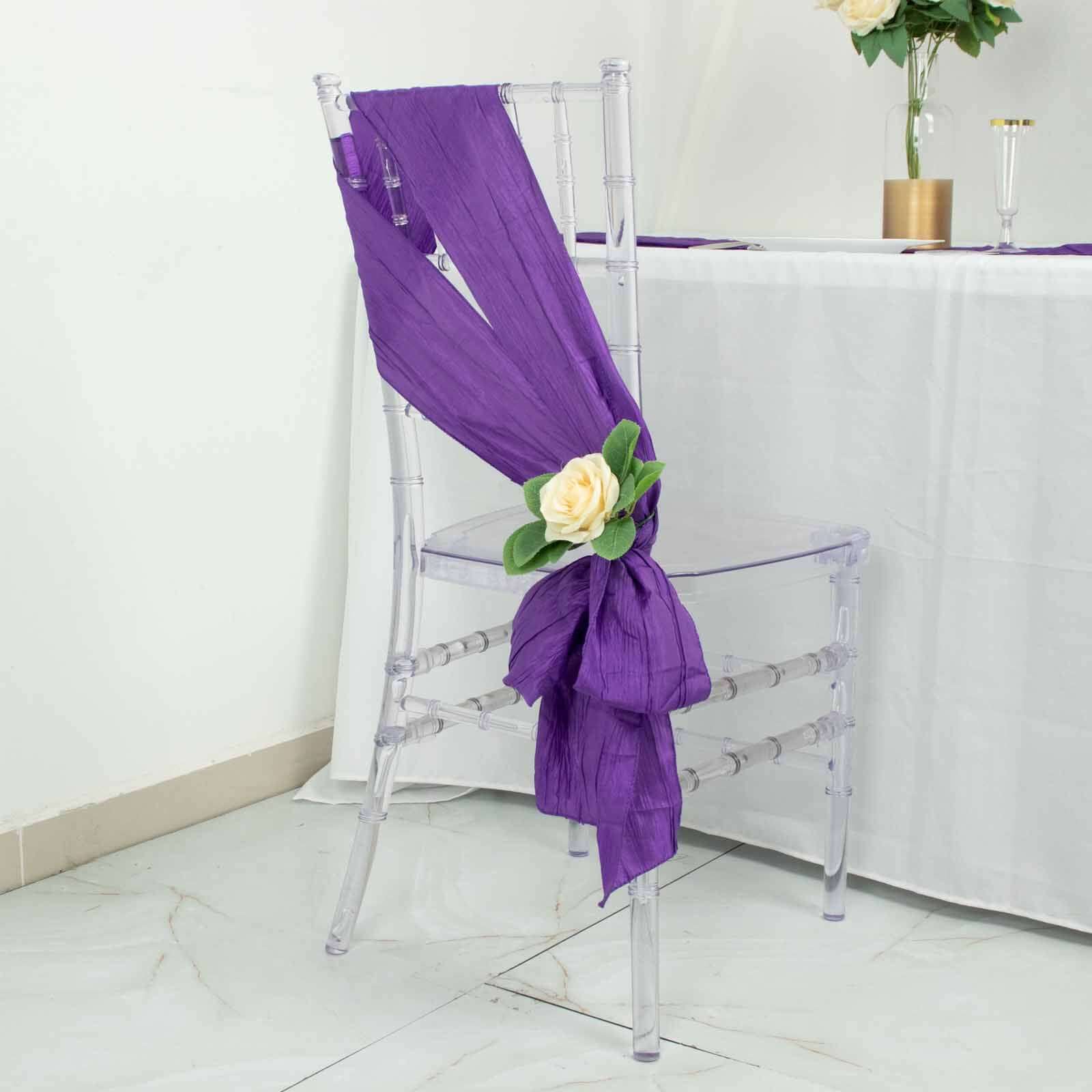5 Pack Taffeta Chair Sashes 6"x106" Purple Accordion Crinkle - Sophisticated Decorative Design - Image 2
