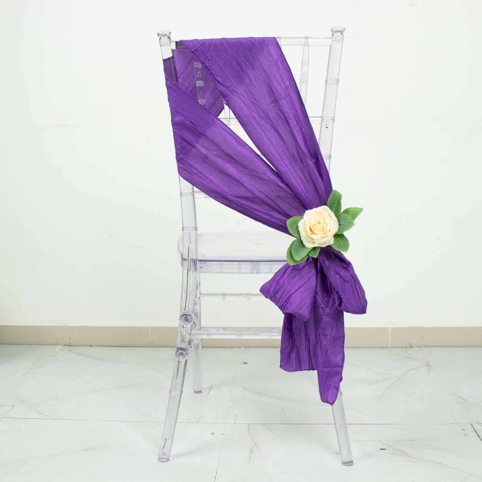 5 Pack Taffeta Chair Sashes 6"x106" Purple Accordion Crinkle - Sophisticated Decorative Design - Image 3