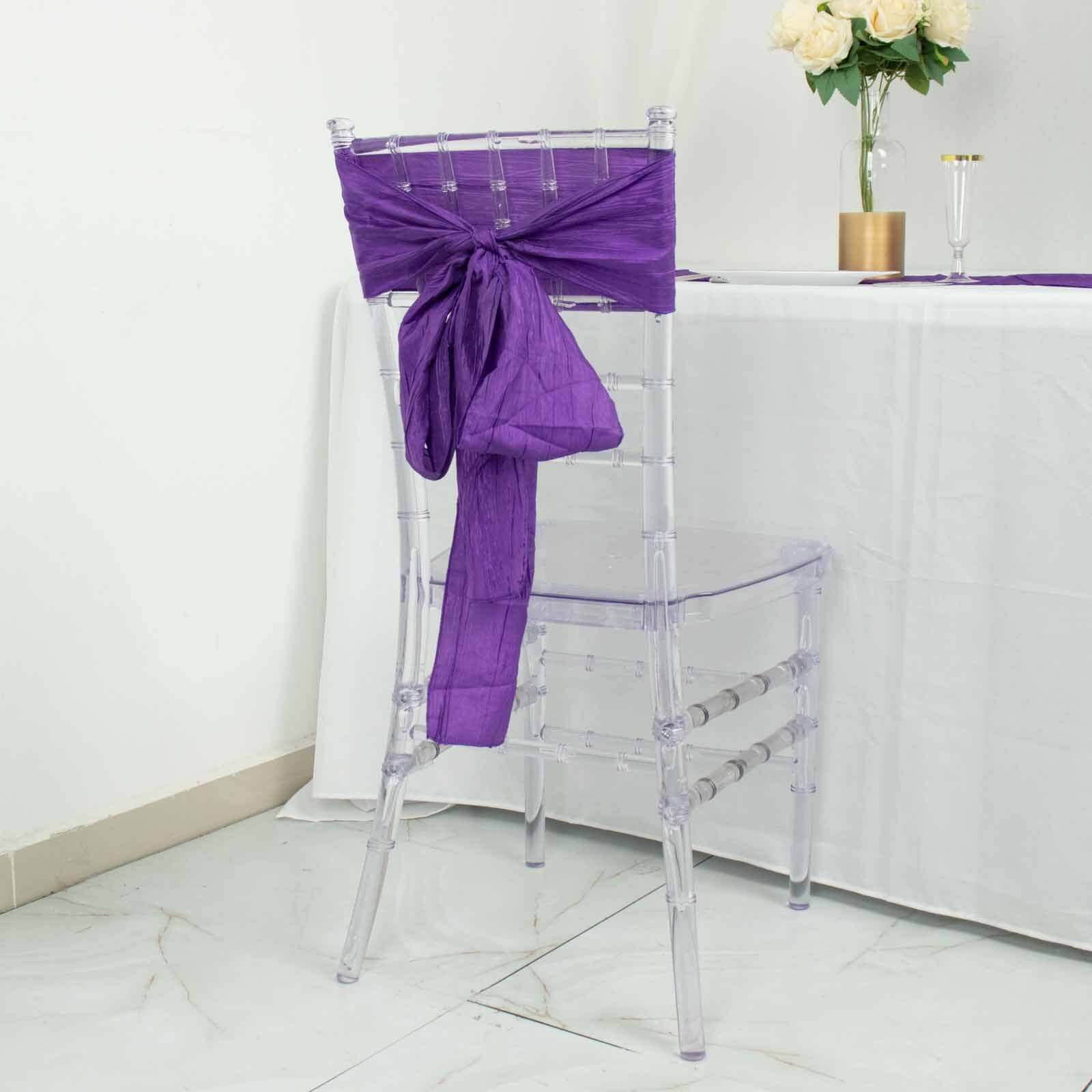 5 Pack Taffeta Chair Sashes 6"x106" Purple Accordion Crinkle - Sophisticated Decorative Design - Image 8
