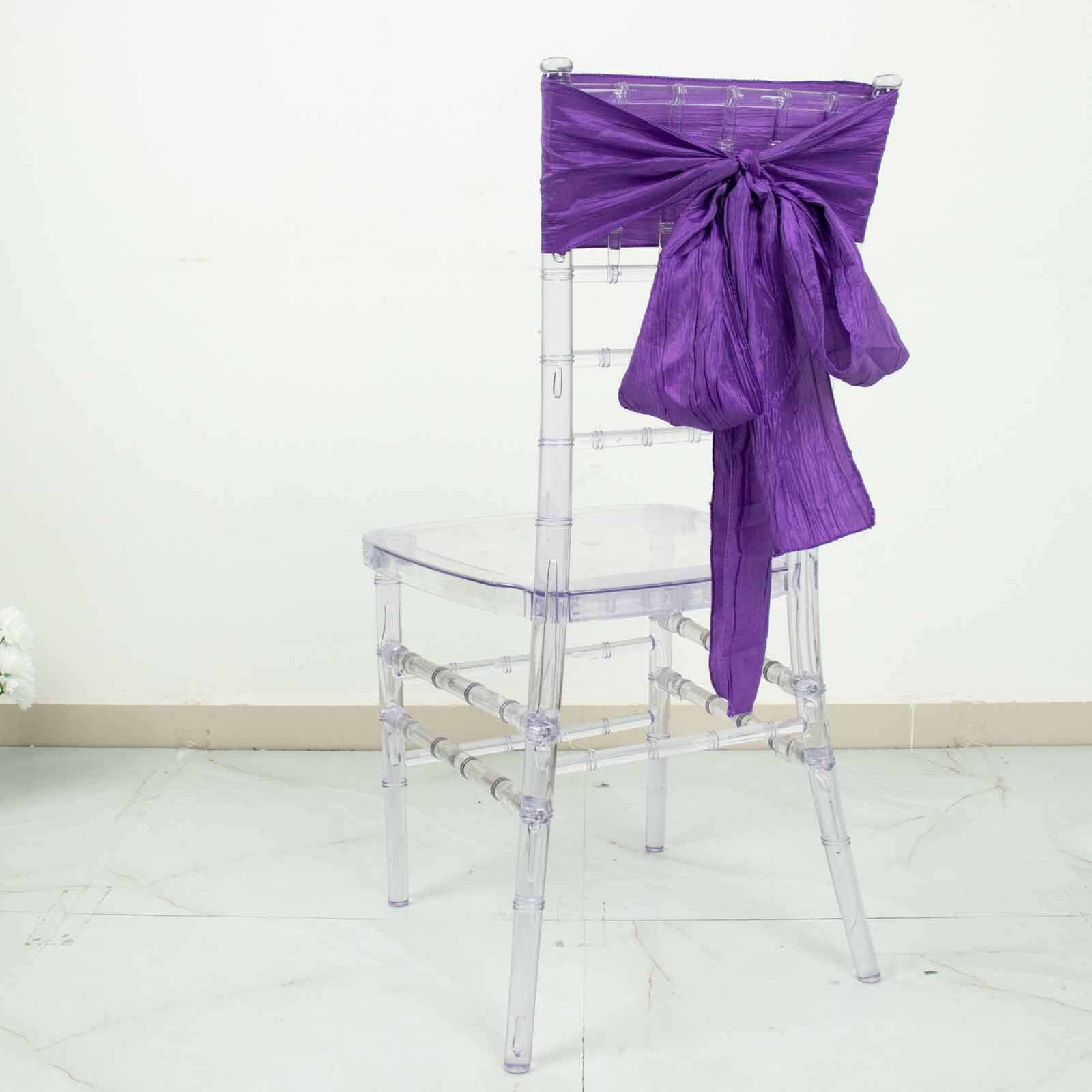 5 Pack Taffeta Chair Sashes 6"x106" Purple Accordion Crinkle - Sophisticated Decorative Design - Image 9