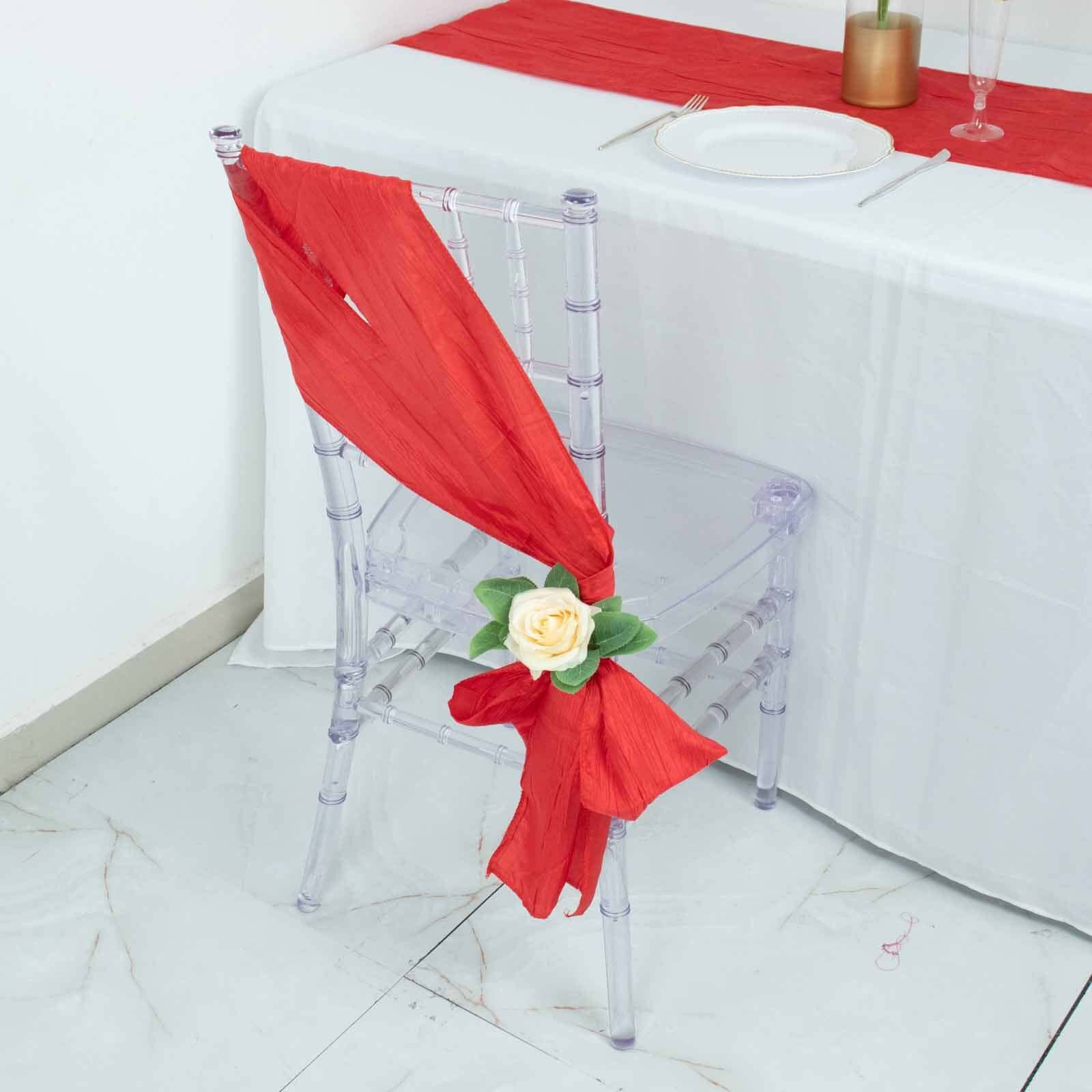 5 Pack Taffeta Chair Sashes 6"x106" Red Accordion Crinkle - Sophisticated Decorative Design - Image 2