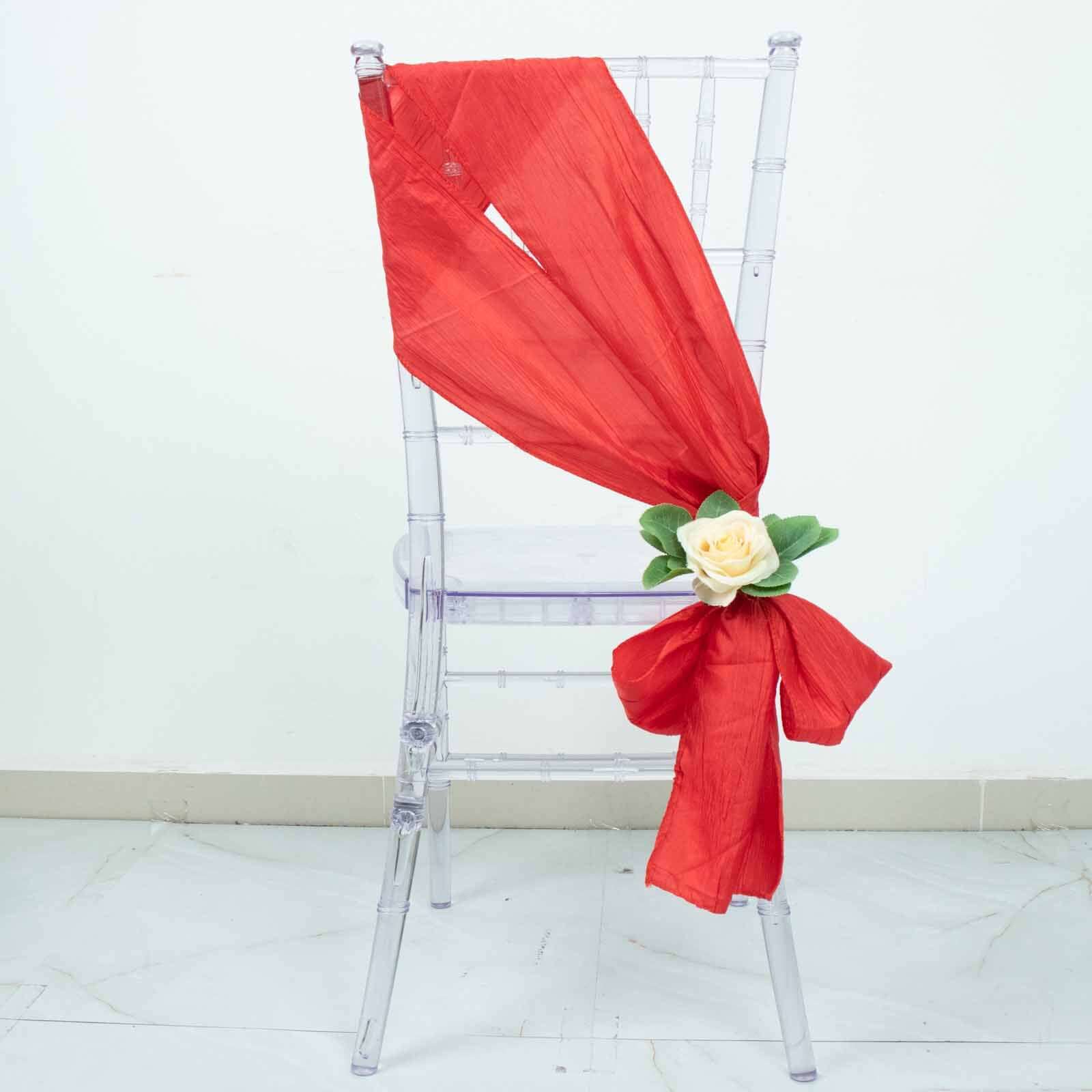 5 Pack Taffeta Chair Sashes 6"x106" Red Accordion Crinkle - Sophisticated Decorative Design - Image 3