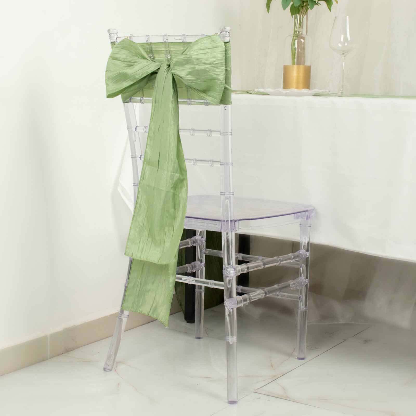 5 Pack Taffeta Chair Sashes 6"x106" Sage Green Accordion Crinkle - Sophisticated Decorative Design - Image 3