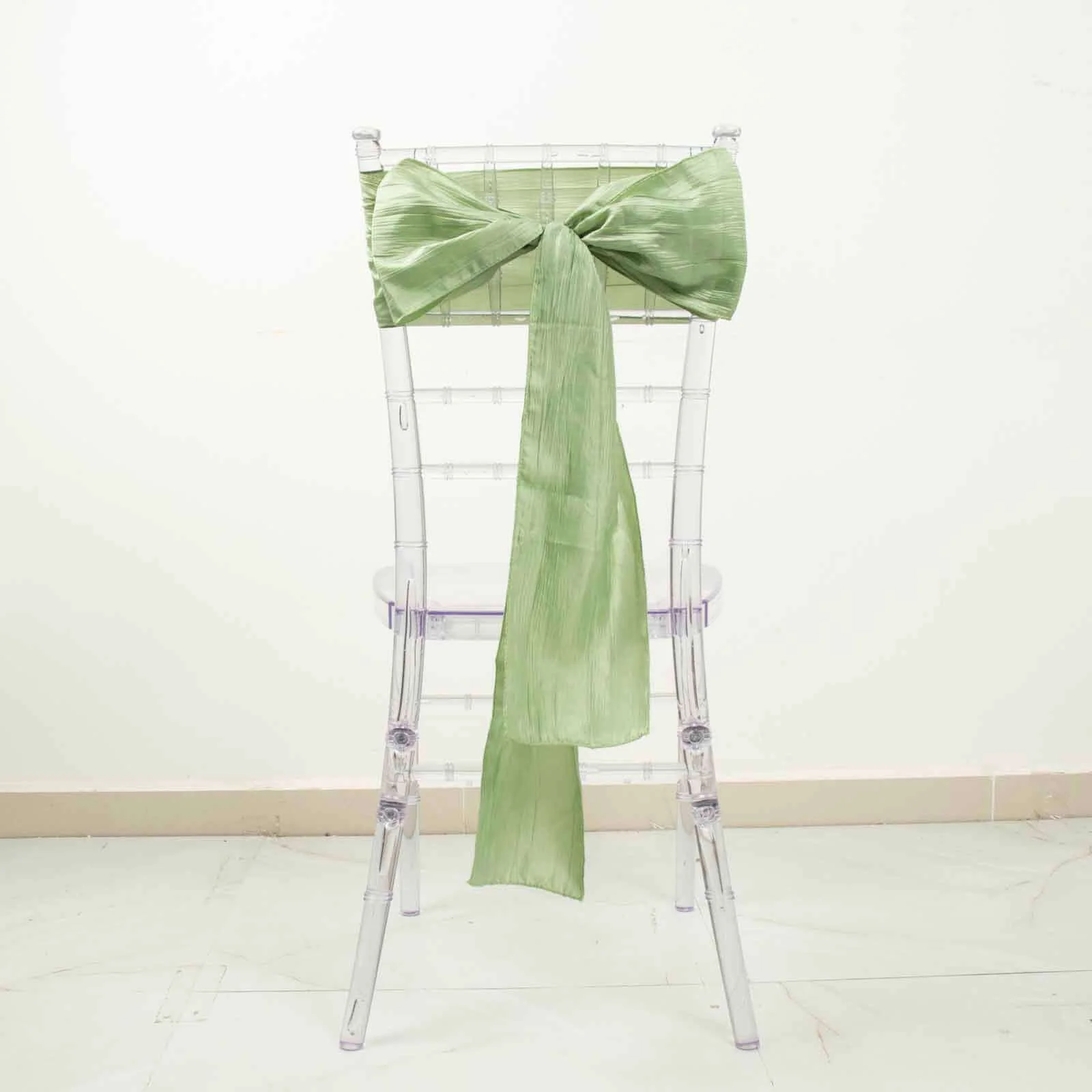 5 Pack Taffeta Chair Sashes 6"x106" Sage Green Accordion Crinkle - Sophisticated Decorative Design - Image 7