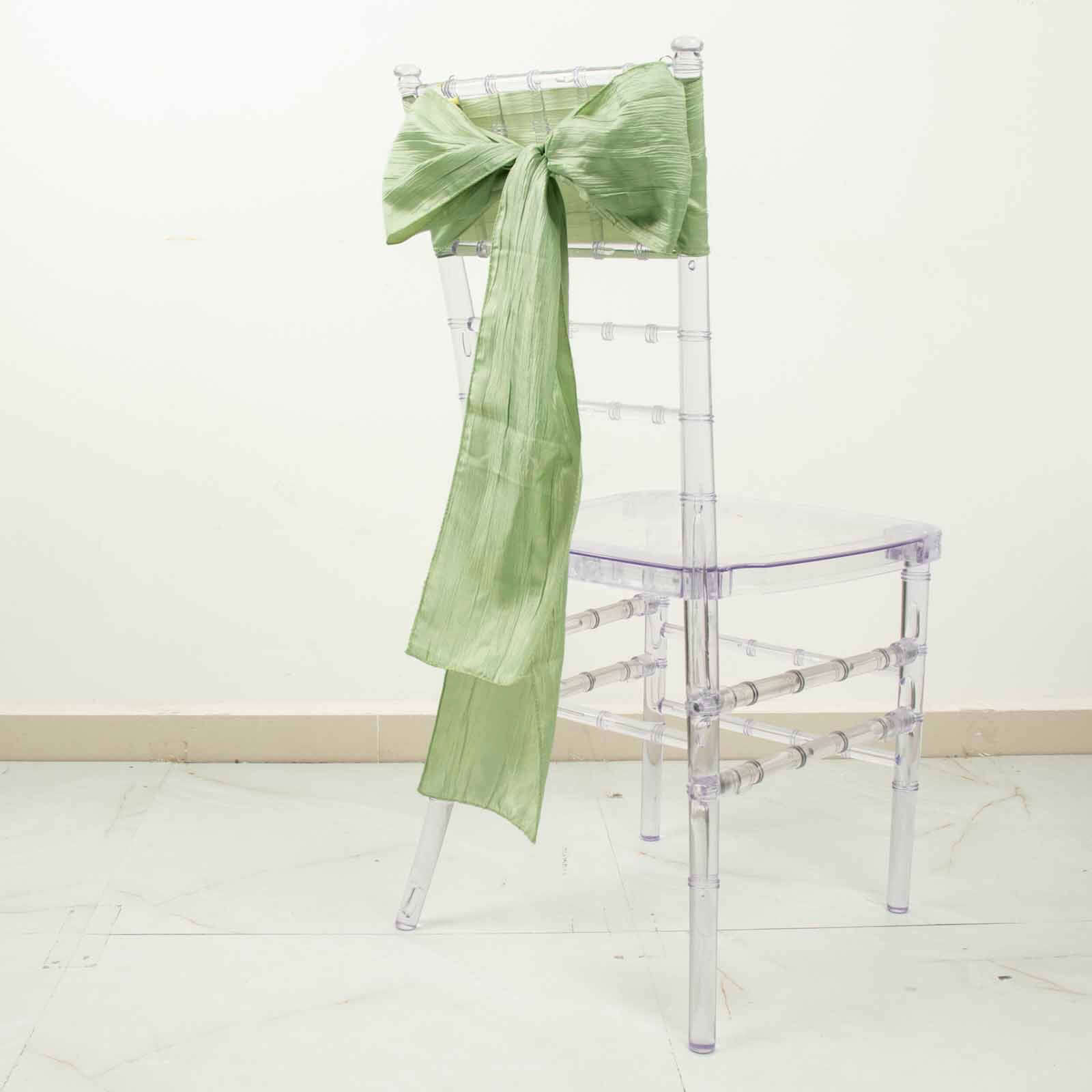 5 Pack Taffeta Chair Sashes 6"x106" Sage Green Accordion Crinkle - Sophisticated Decorative Design - Image 8