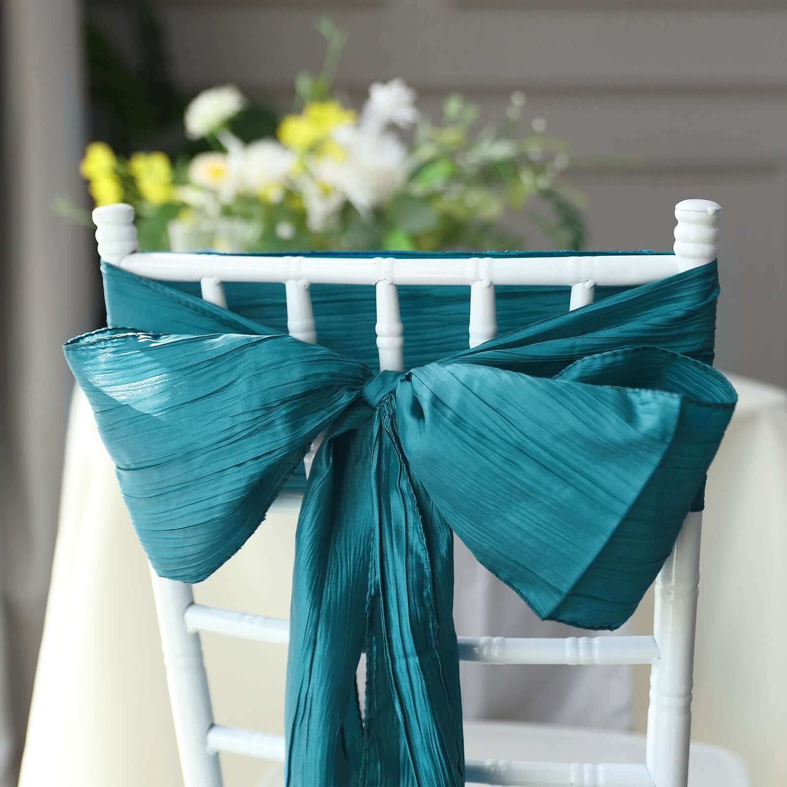 5 Pack Taffeta Chair Sashes 6"x106" Teal Accordion Crinkle - Sophisticated Decorative Design - Image 2