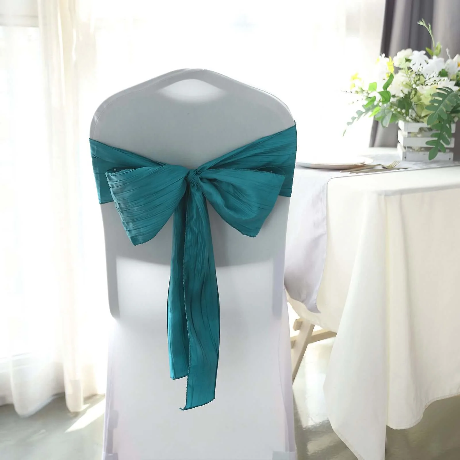 5 Pack Taffeta Chair Sashes 6"x106" Teal Accordion Crinkle - Sophisticated Decorative Design - Image 3