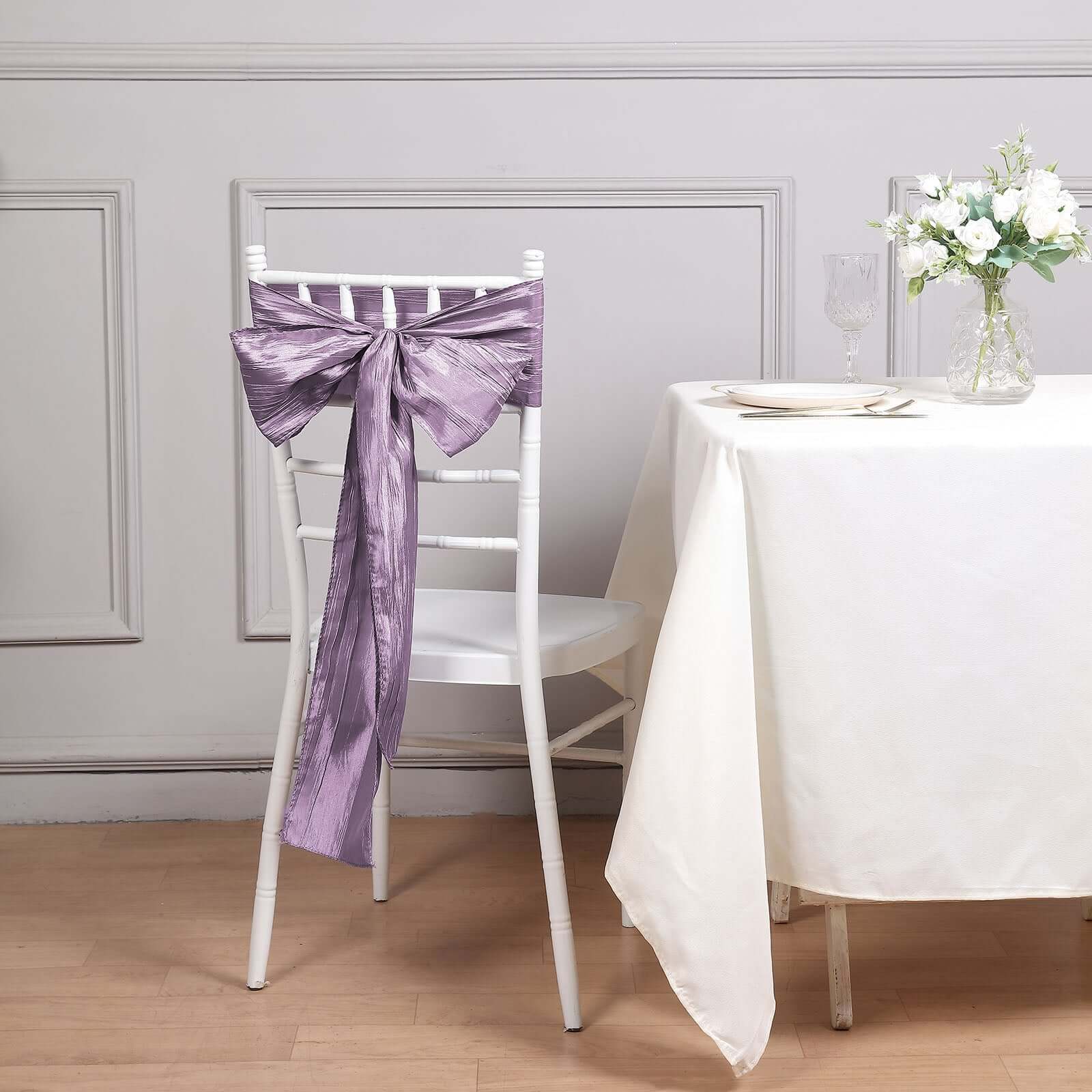 5 Pack Taffeta Chair Sashes 6"x106" Violet Amethyst Accordion Crinkle - Sophisticated Decorative Design - Image 8