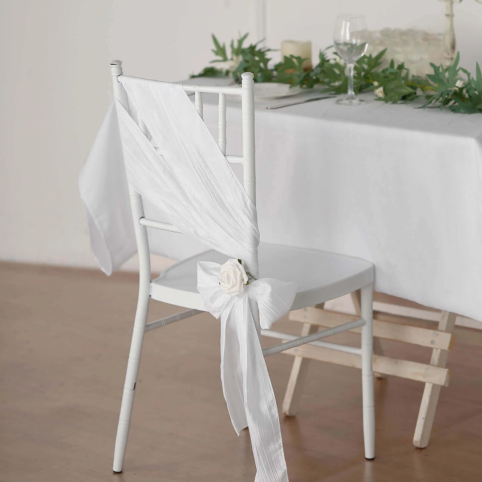 5 Pack Taffeta Chair Sashes 6"x106" White Accordion Crinkle - Sophisticated Decorative Design for Events - Image 2