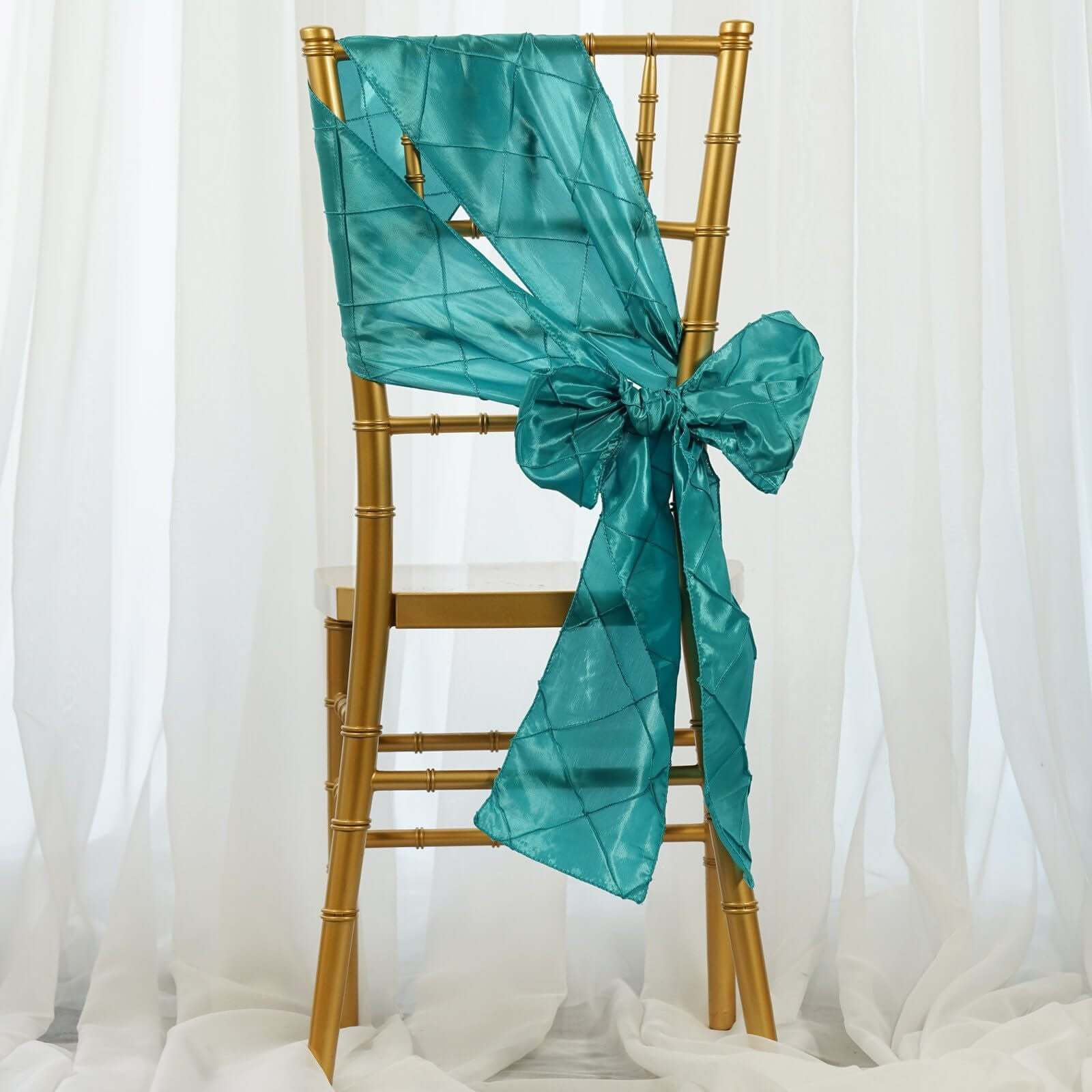 5 Pack Taffeta Chair Sashes 7"x106" Turquoise with Pintuck Pattern - Image 2