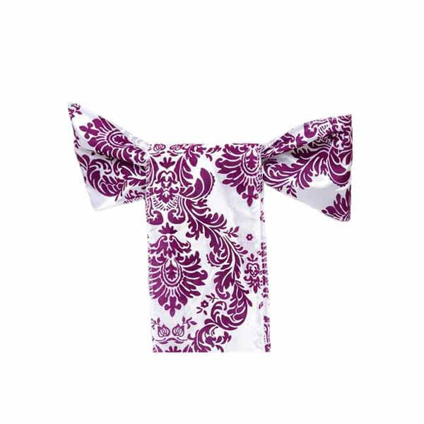 5 Pack Taffeta Damask Chair Sashes 6"x108" White with Eggplant Flocking Design - Image 6