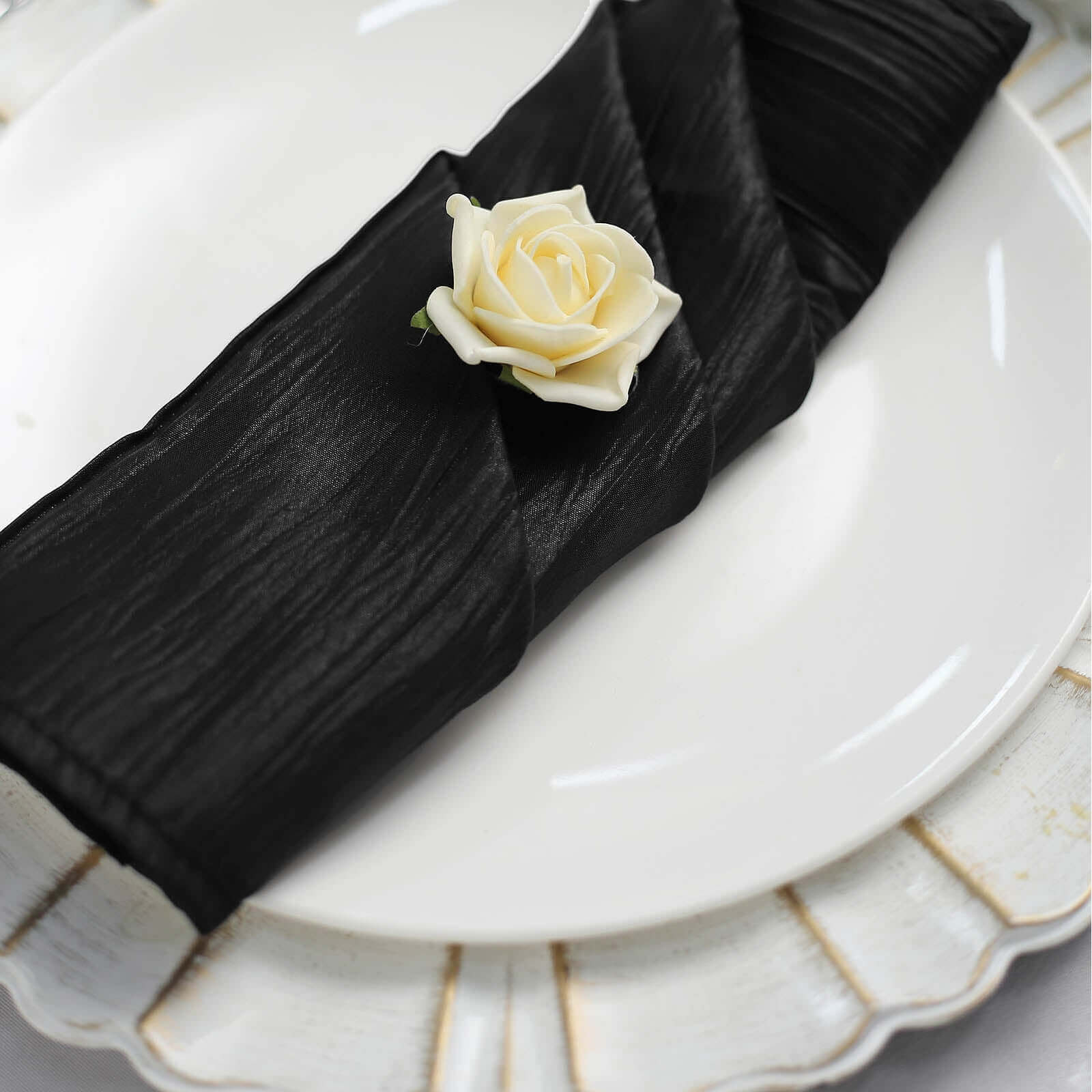 5 Pack Taffeta Napkins 20"x20" Black - Accordion Crinkle Cloth Napkins - Image 5
